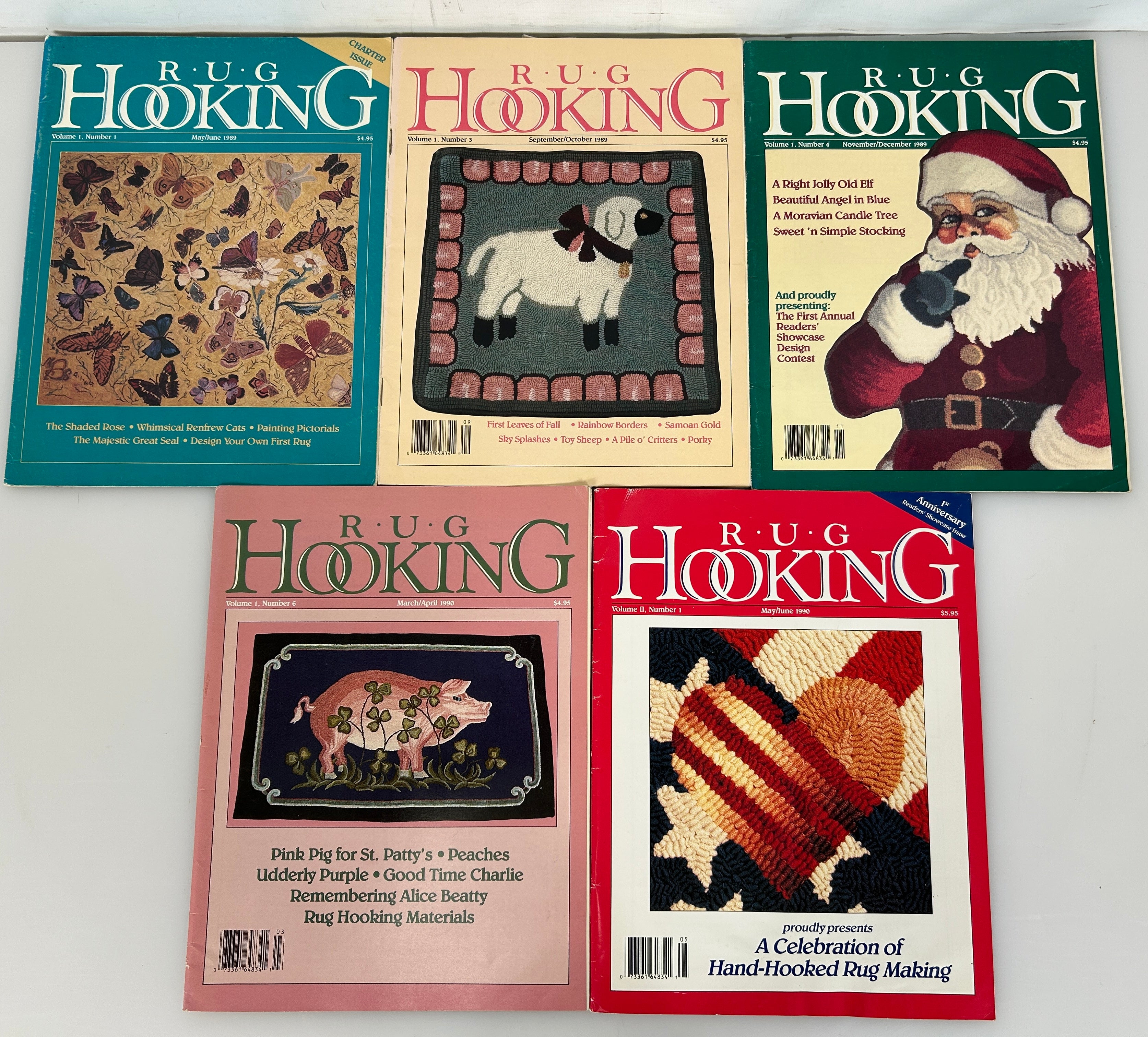 1989-1990 Rug Hooking Lot of 5 Vol 1 #1,3,4&6; Vol 2 #1 (Includes Charter Issue)
