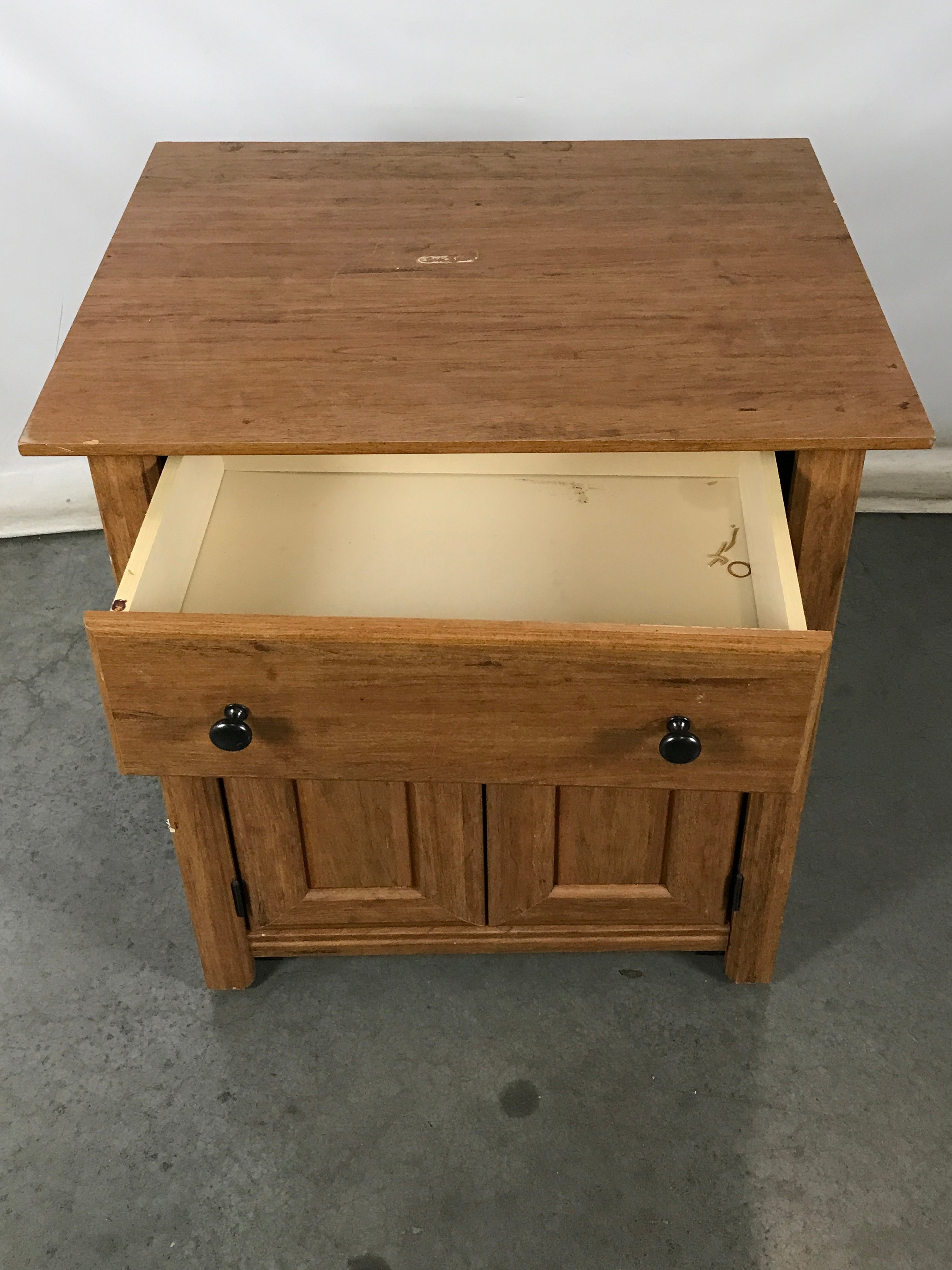 Rolling Wooden Side Table Cabinet with Drawer