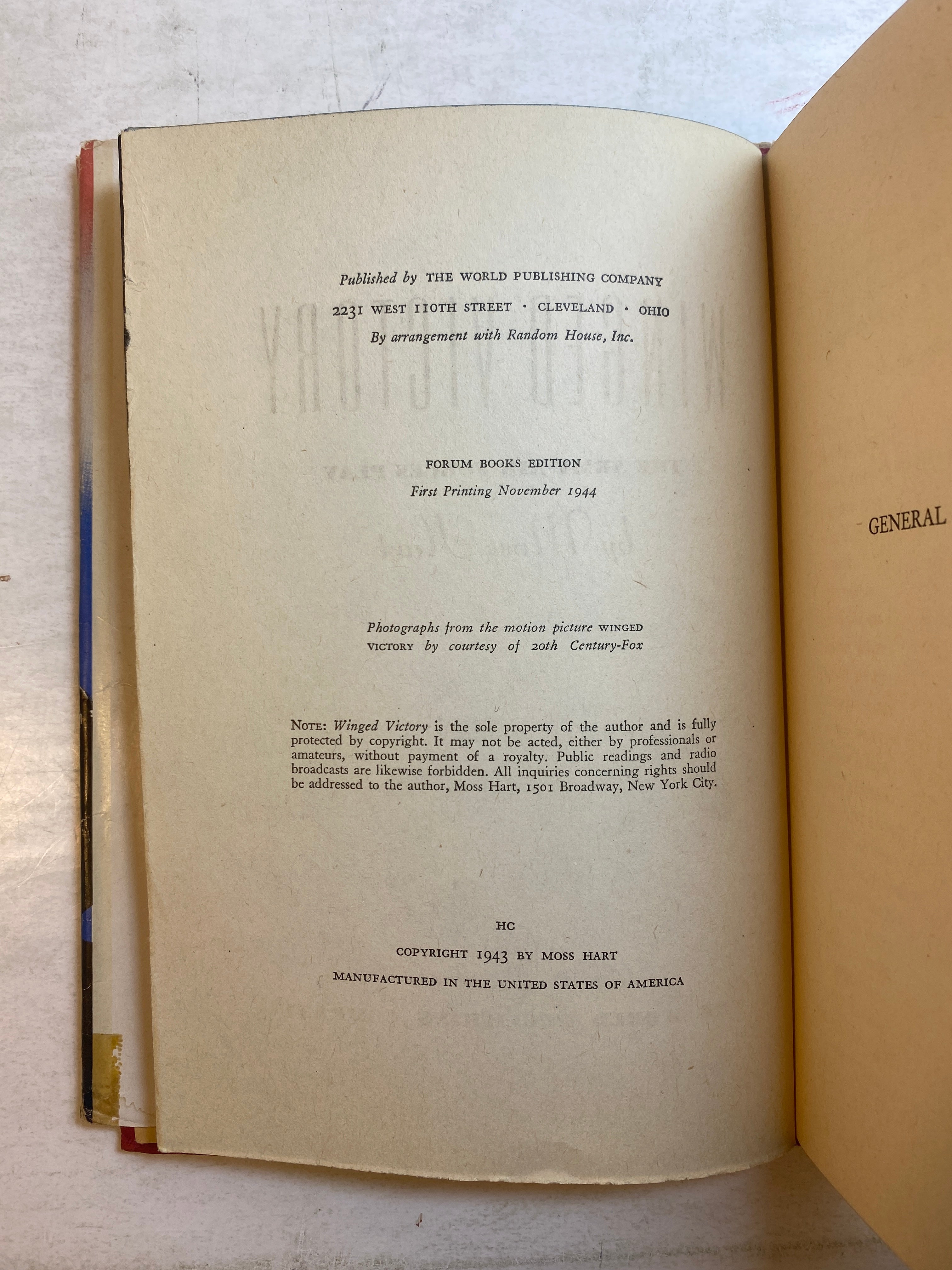 Winged Victory by Moss Hart 1944 HCDJ