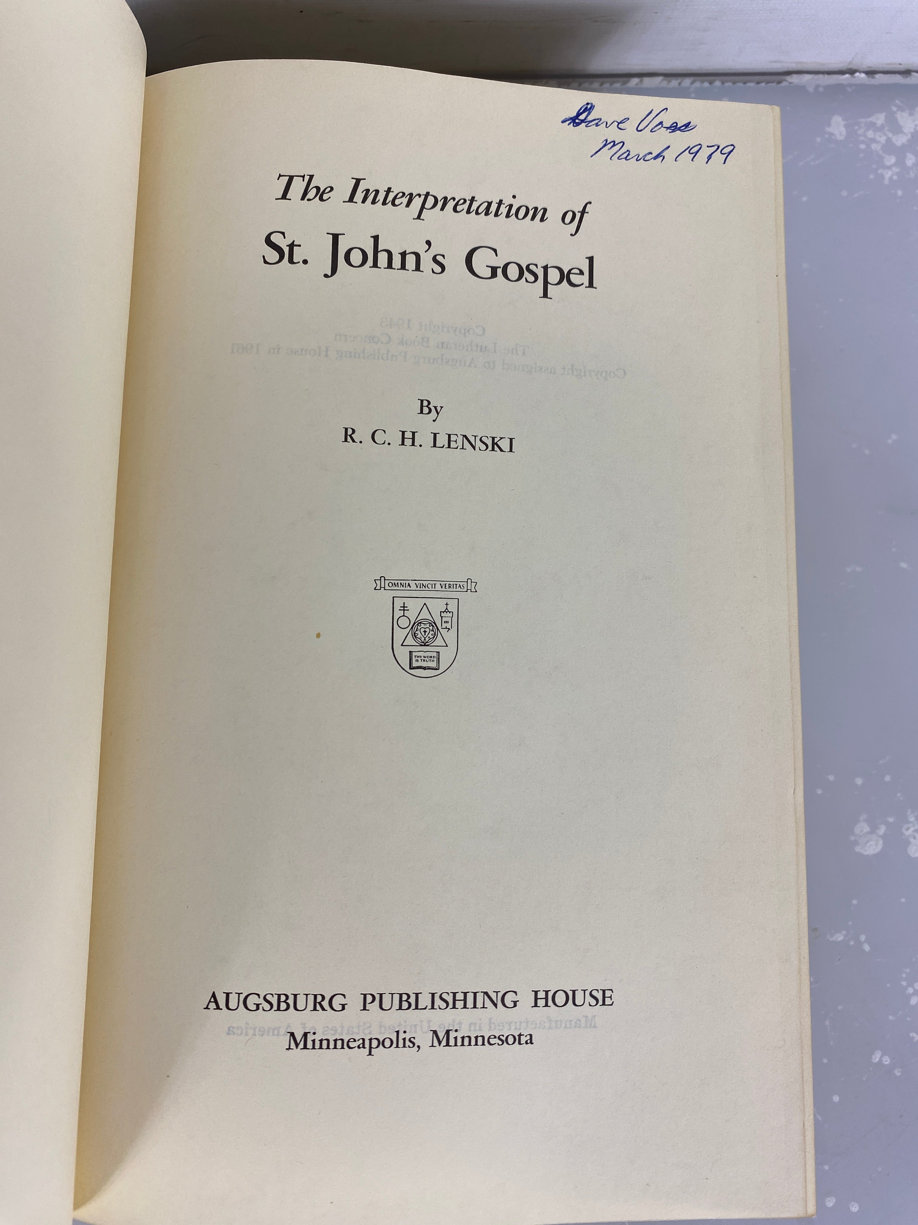 The Interpretation of St. John's Gospel by R.C.H. Lenski 1961 HC