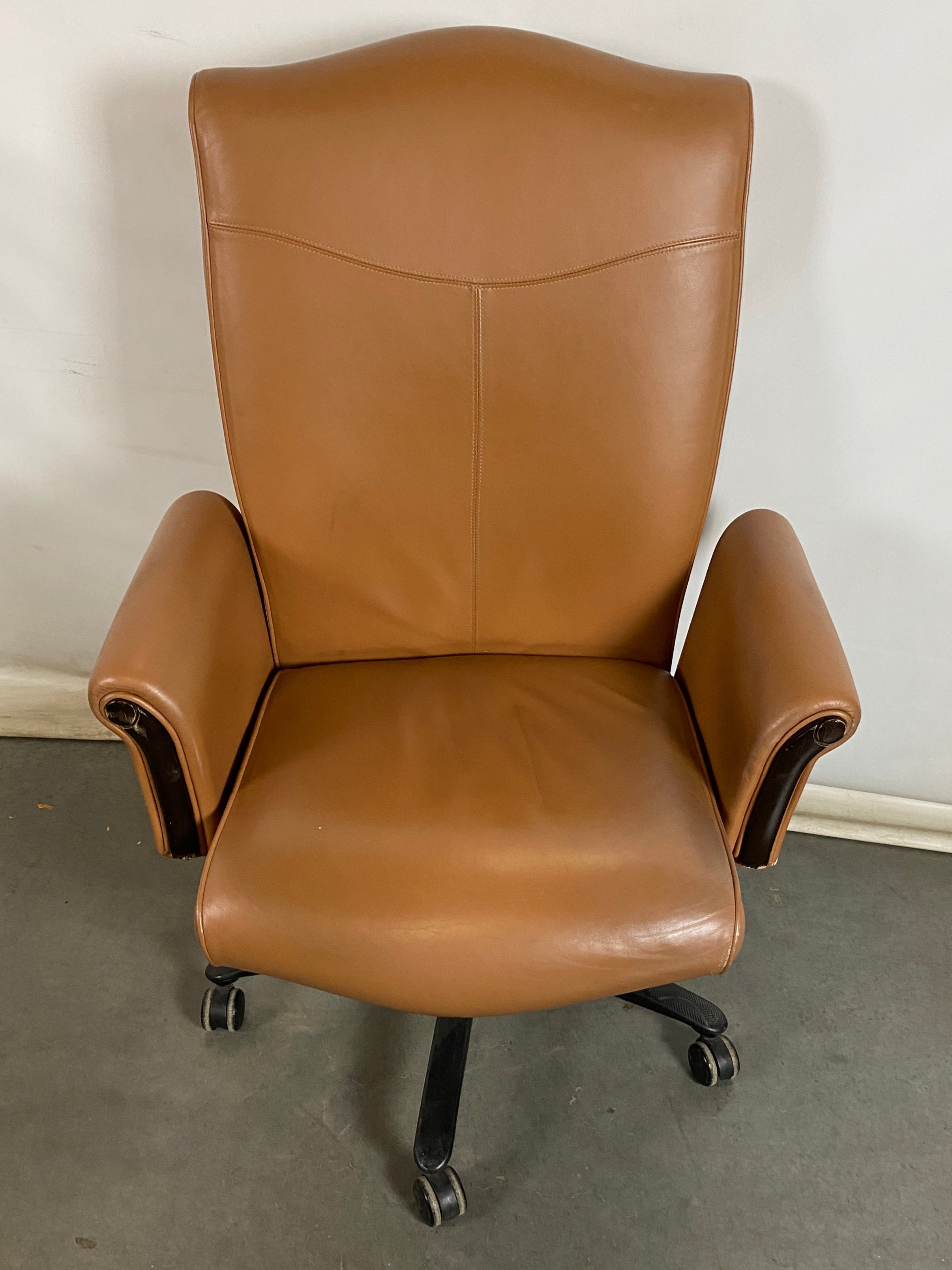 Beige Leather Wheeled Adjustable Office Chair