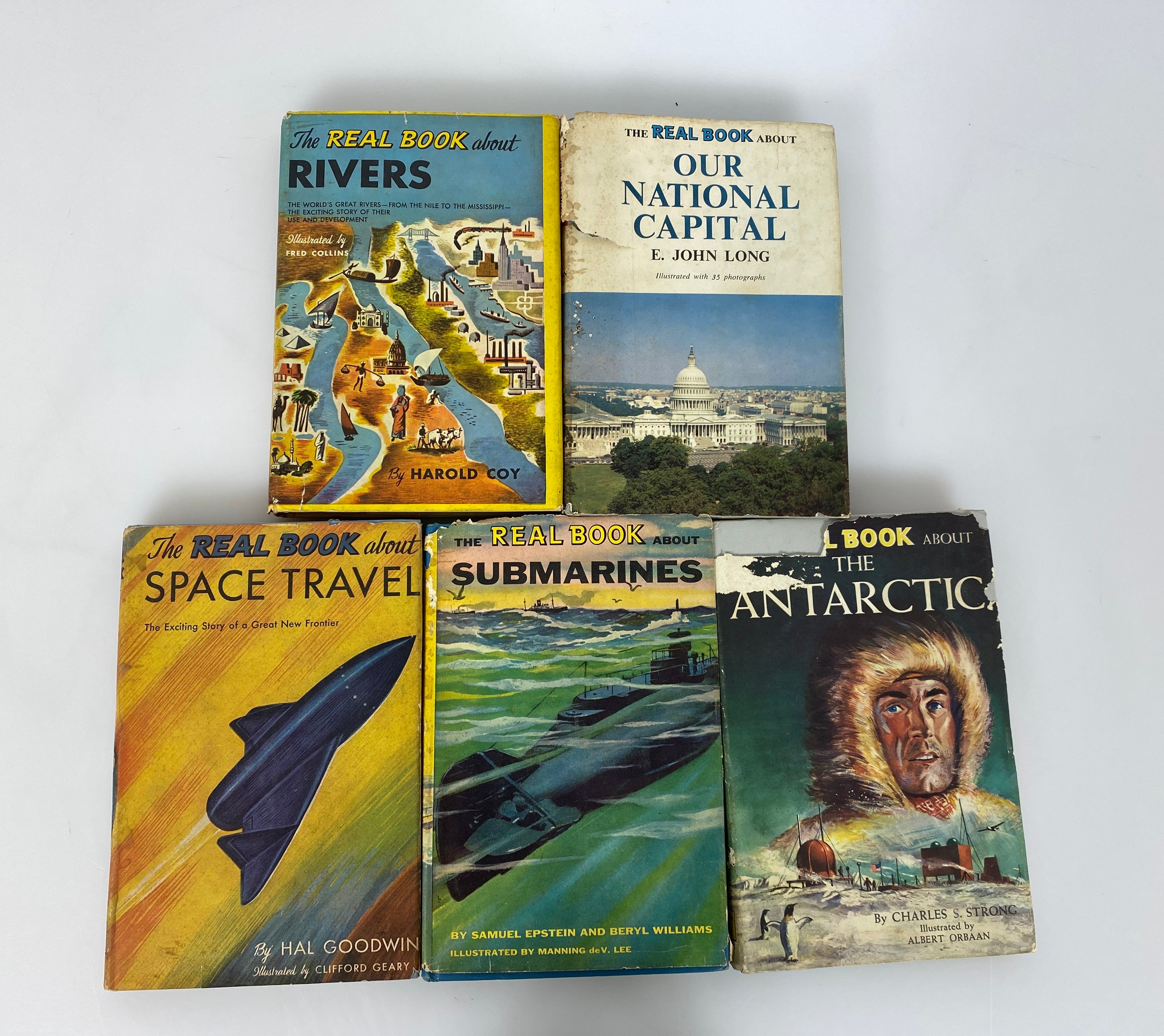 5 Vtg The Real Book About...Space/Submarines/Rivers/The Antarctic/Capital HCDJ