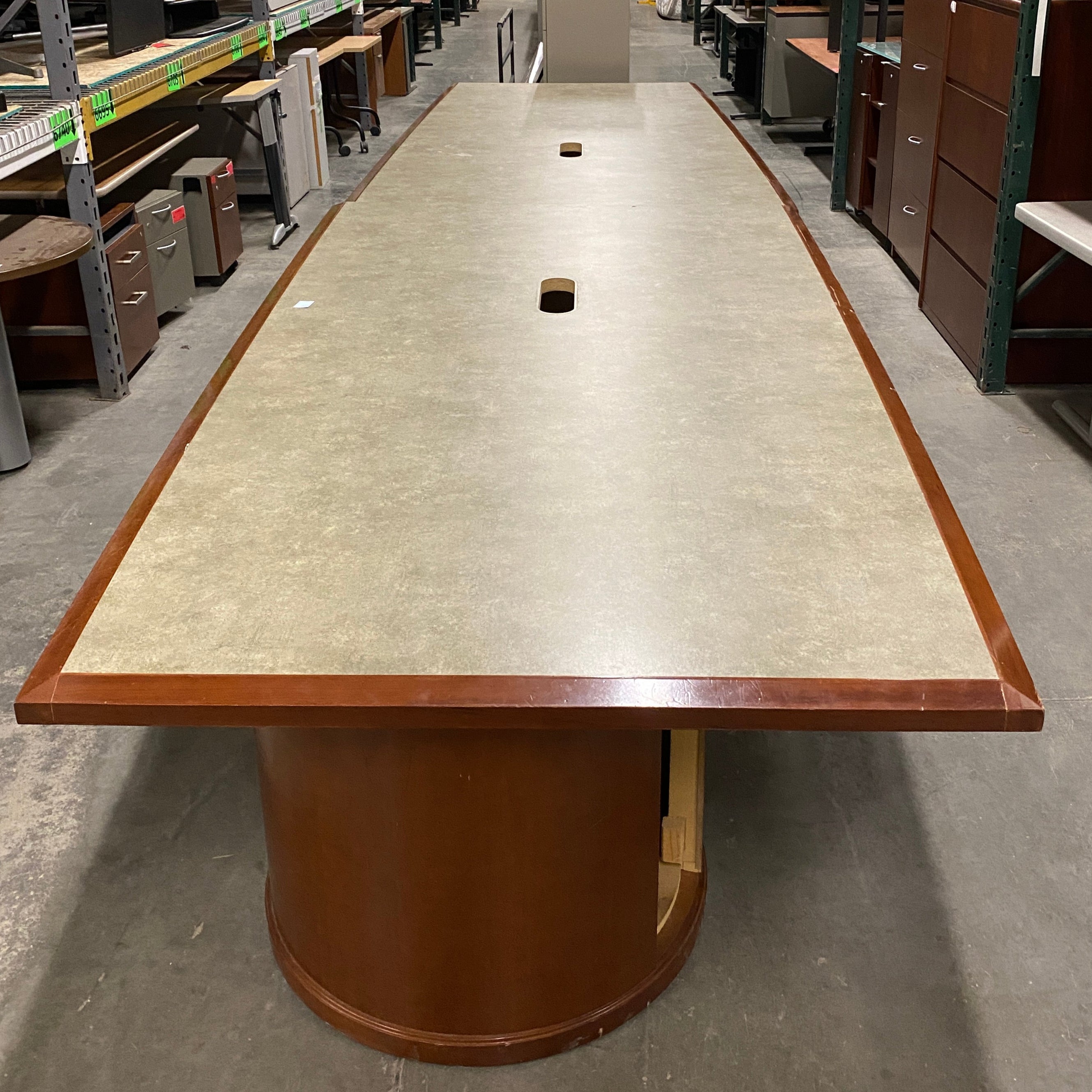 Large Grey Marble and Wood Conference Table