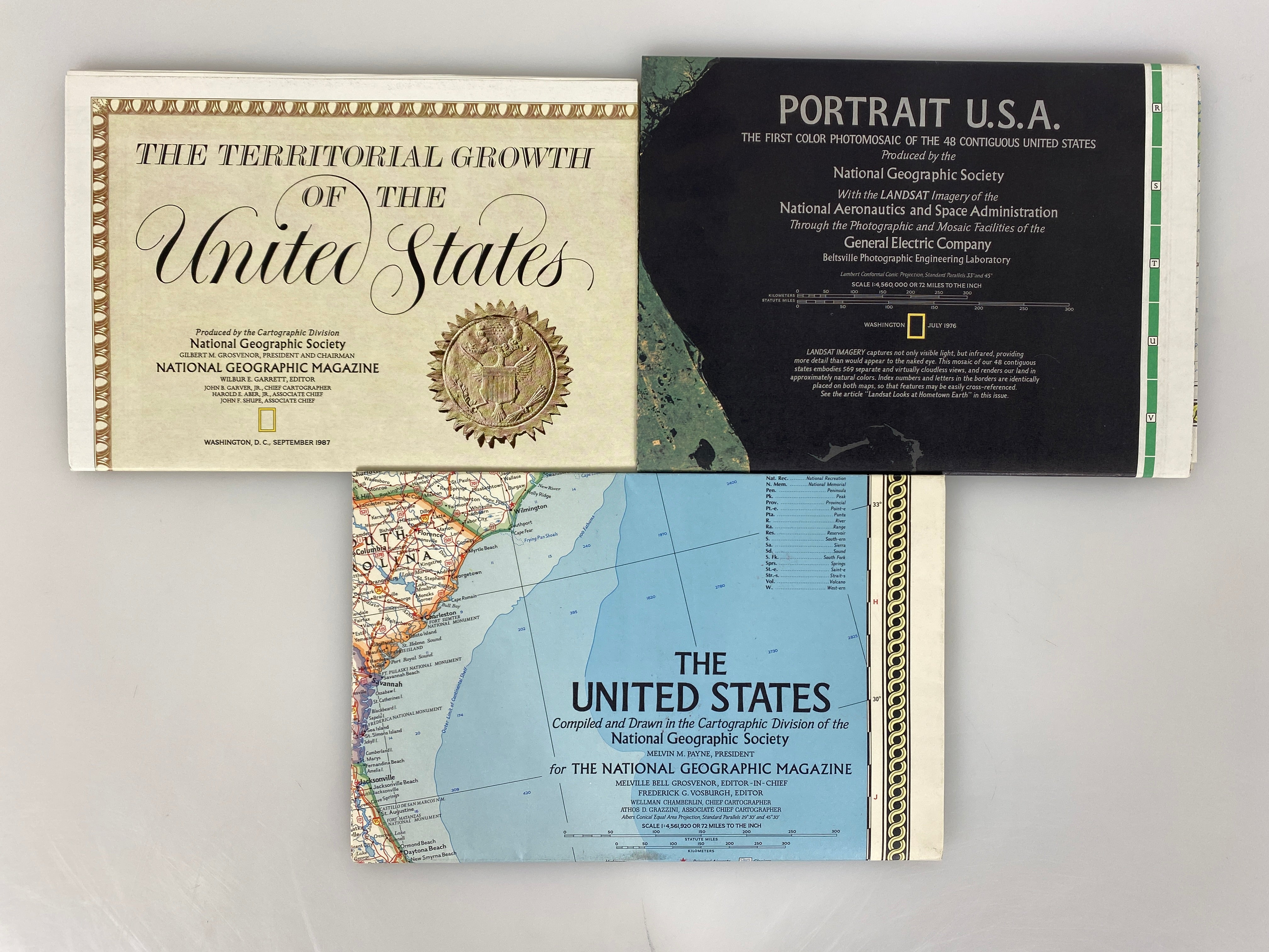3 Vtg Nat Geo US Wall Maps incl Portrait USA/Territorial Growth of the US