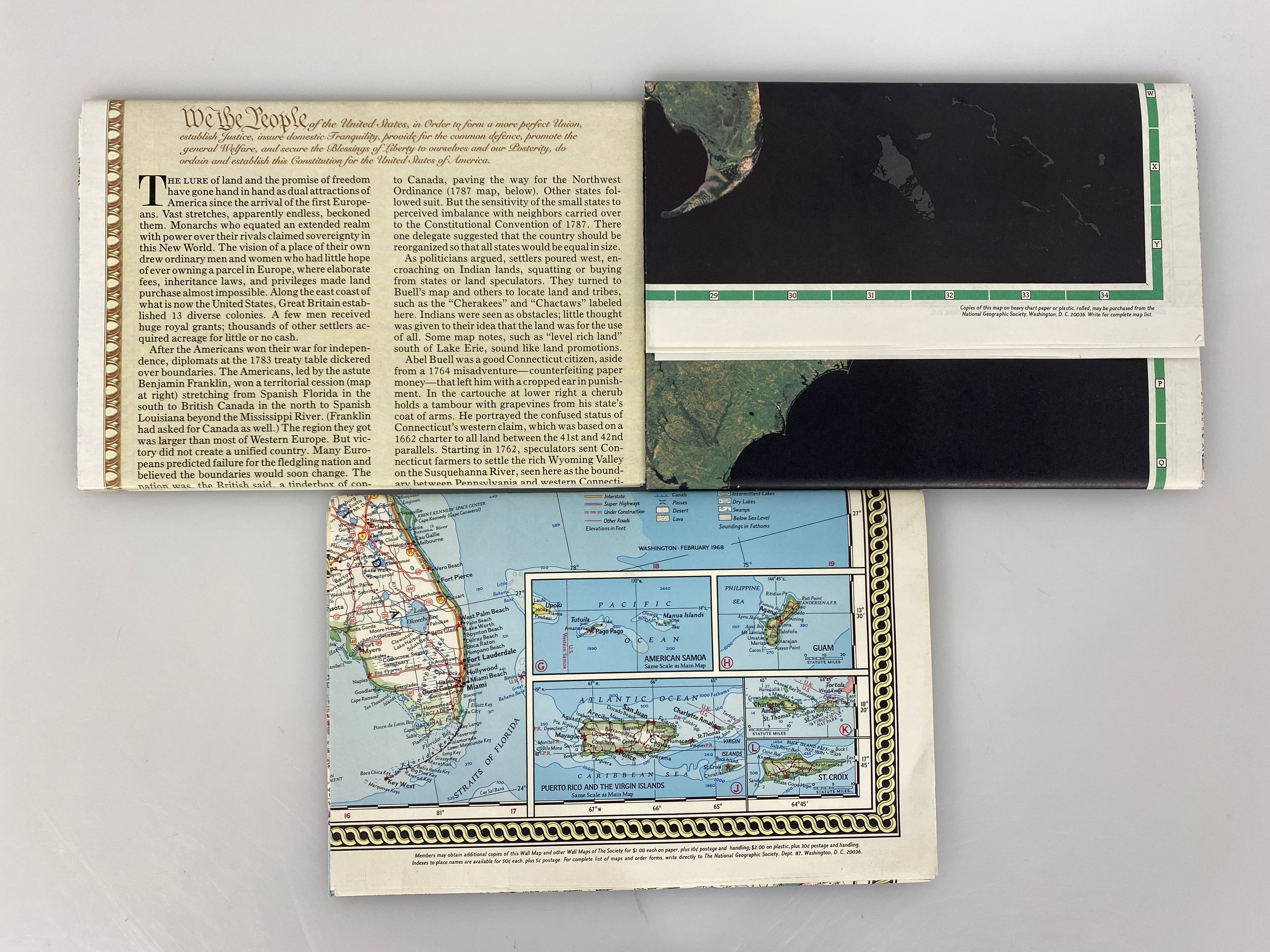 3 Vtg Nat Geo US Wall Maps incl Portrait USA/Territorial Growth of the US