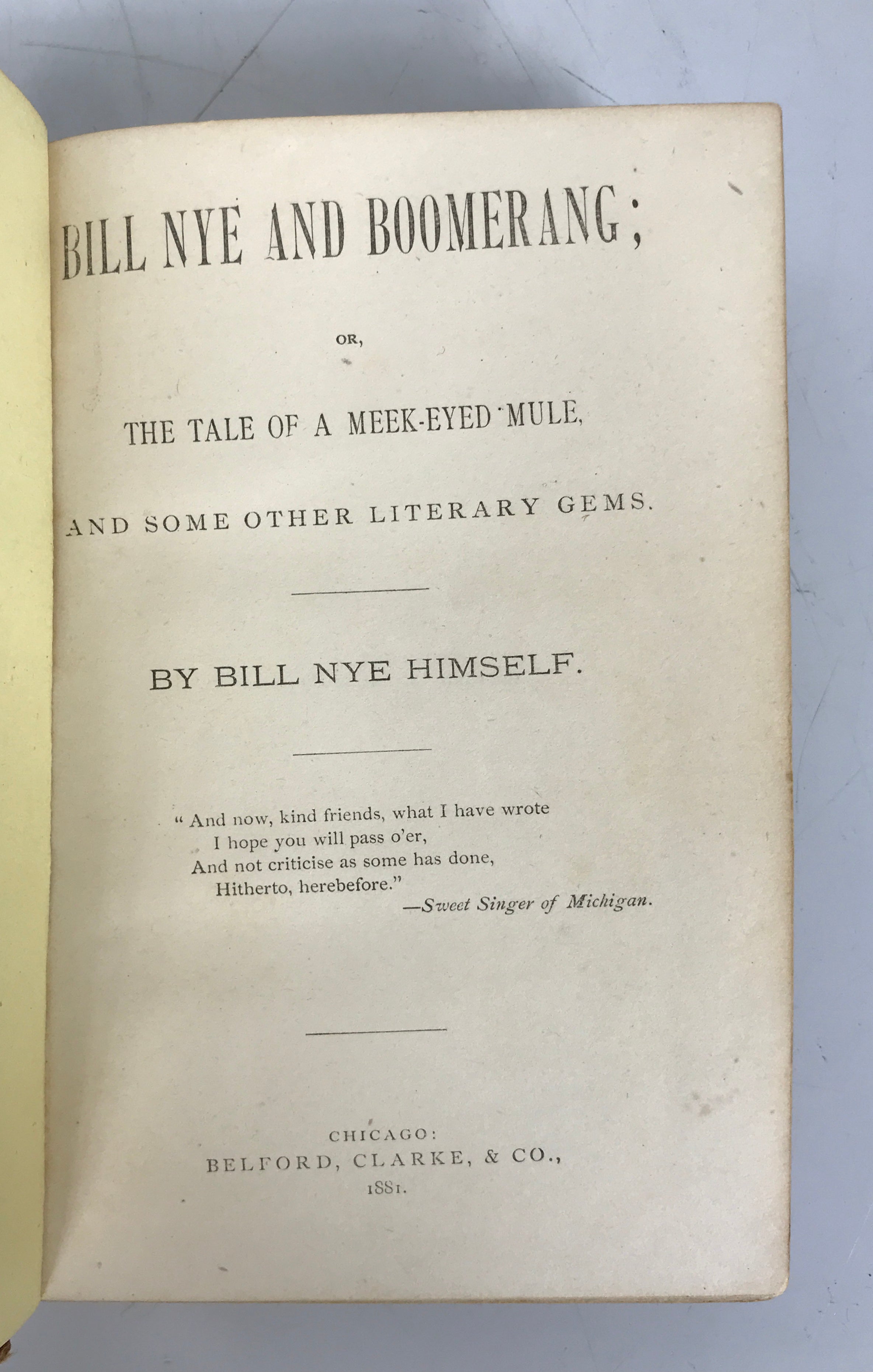 Bill Nye and Boomerang & Other Literary Gems Antique Humor 1881 HC