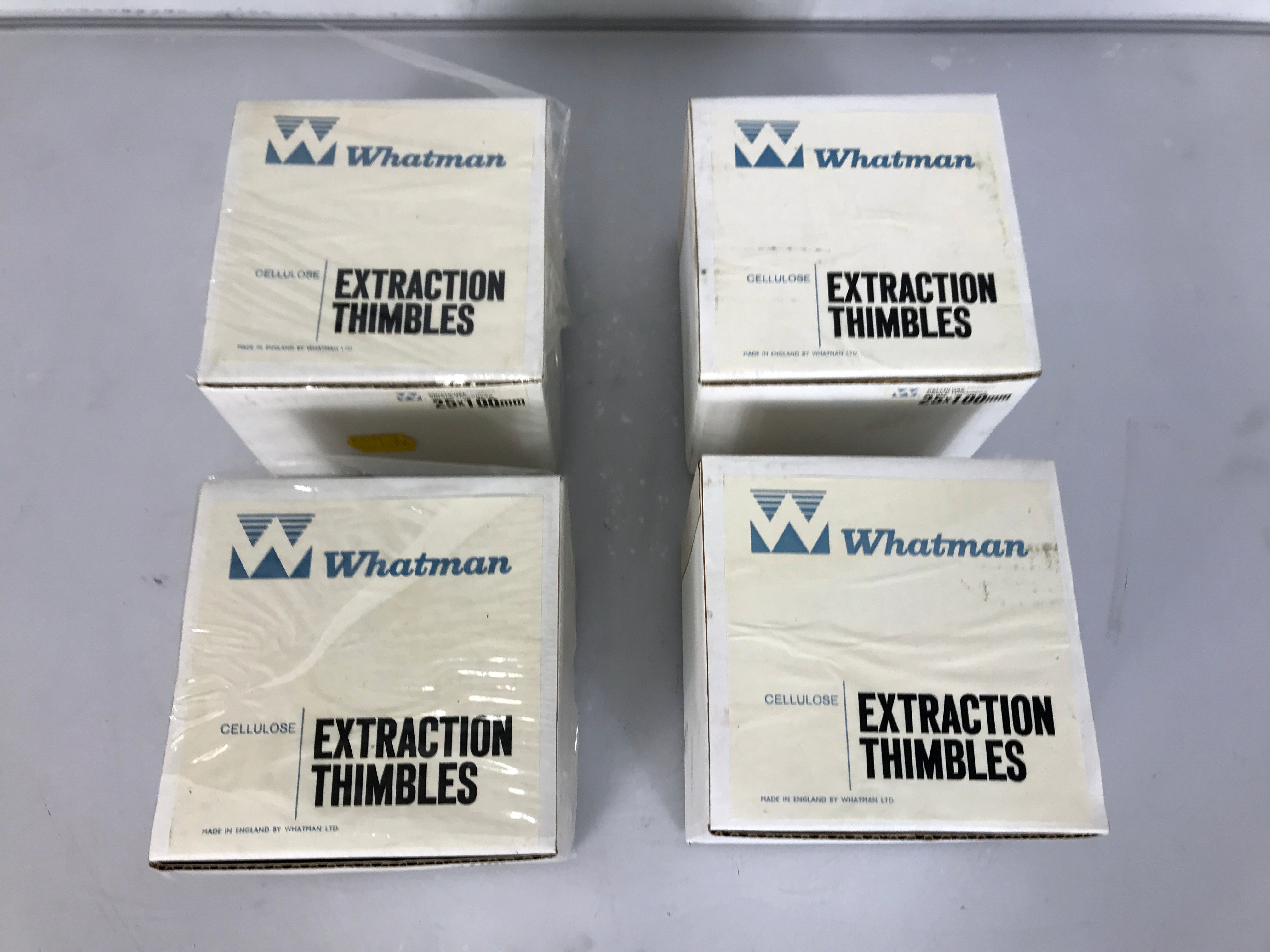 4 Unused Packs of 25 Whatman Cellulose Extraction Thimbles 25mm x 100mm 2800 250