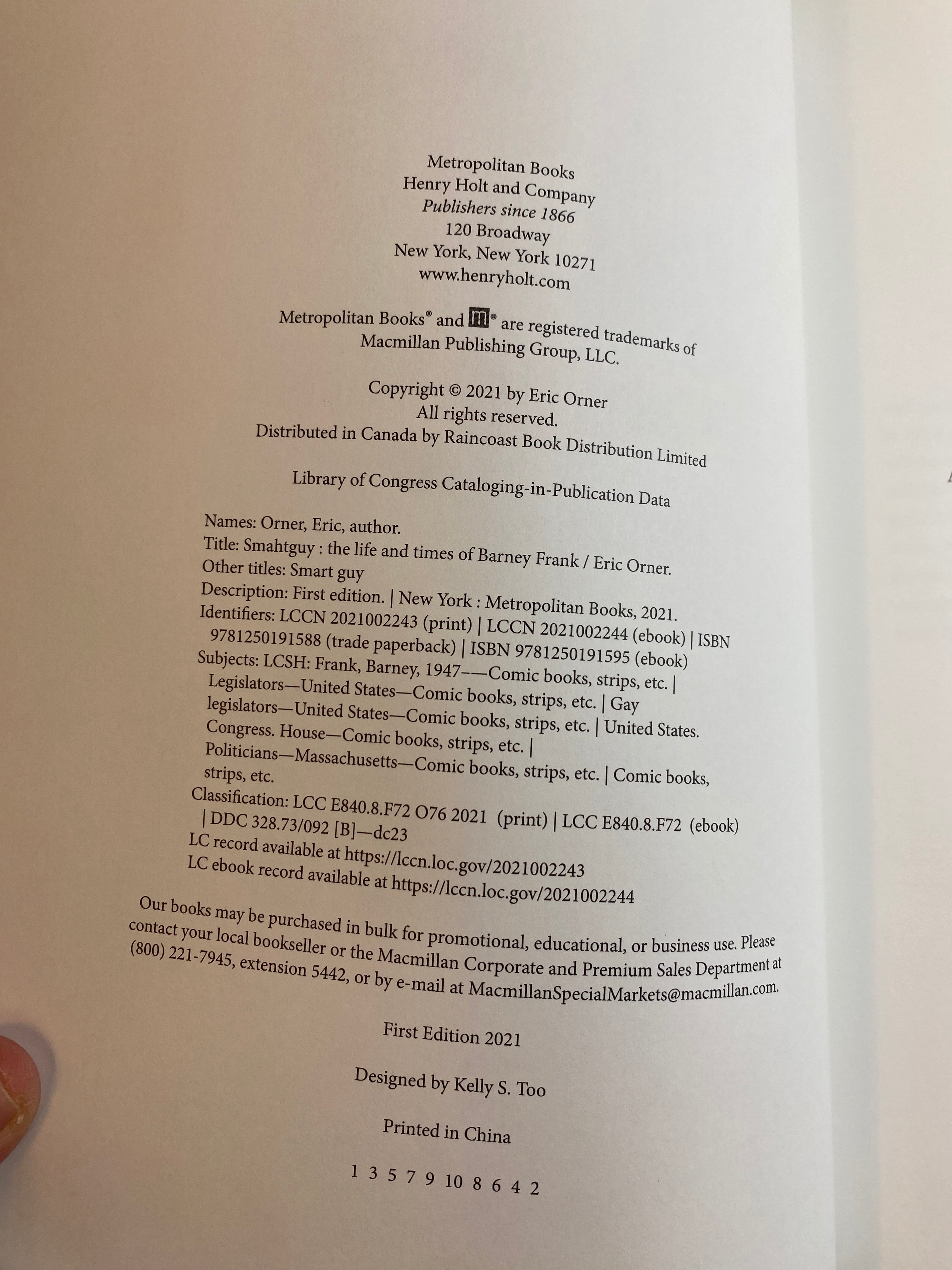 Smahtguy Barney Frank by Eric Orner 2021 *Signed*