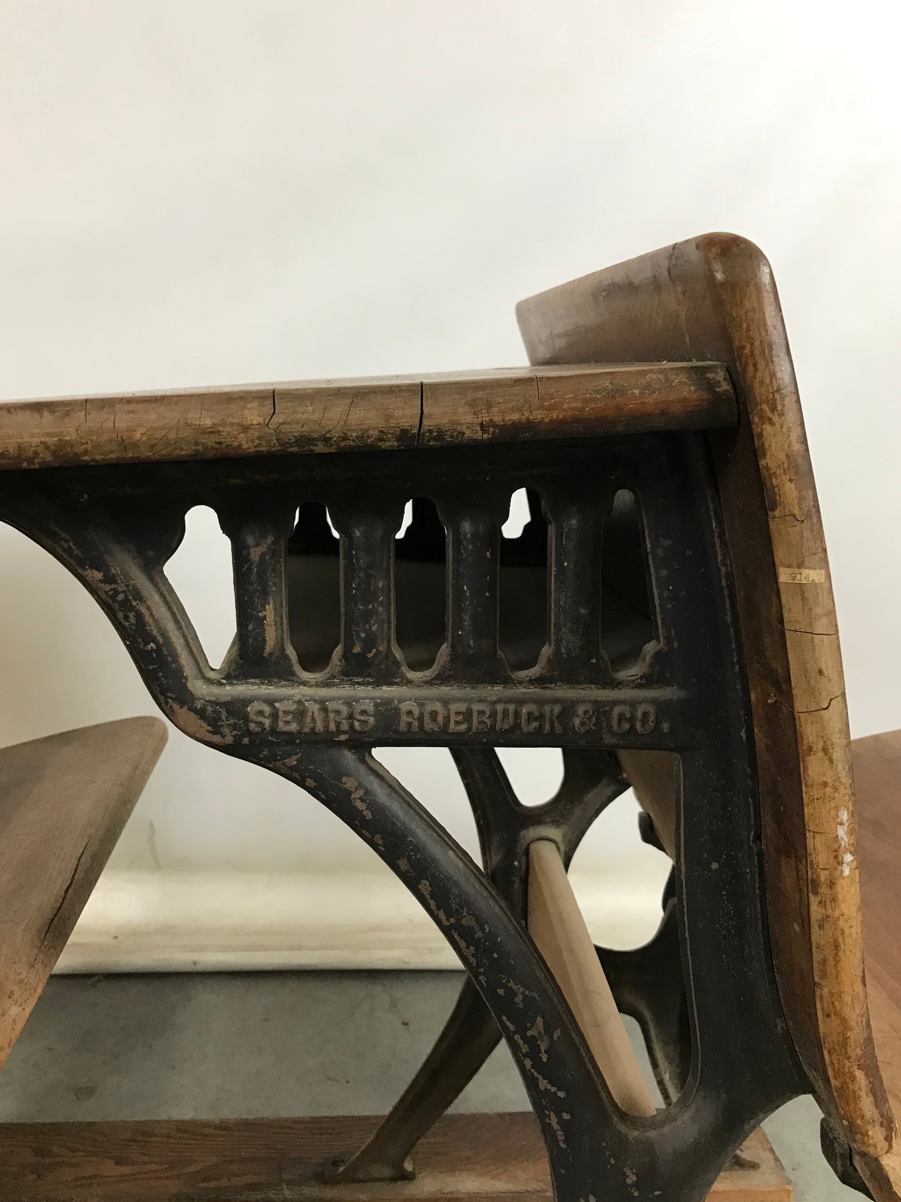 Antique Sears 3-Seat Wood School Desk Row
