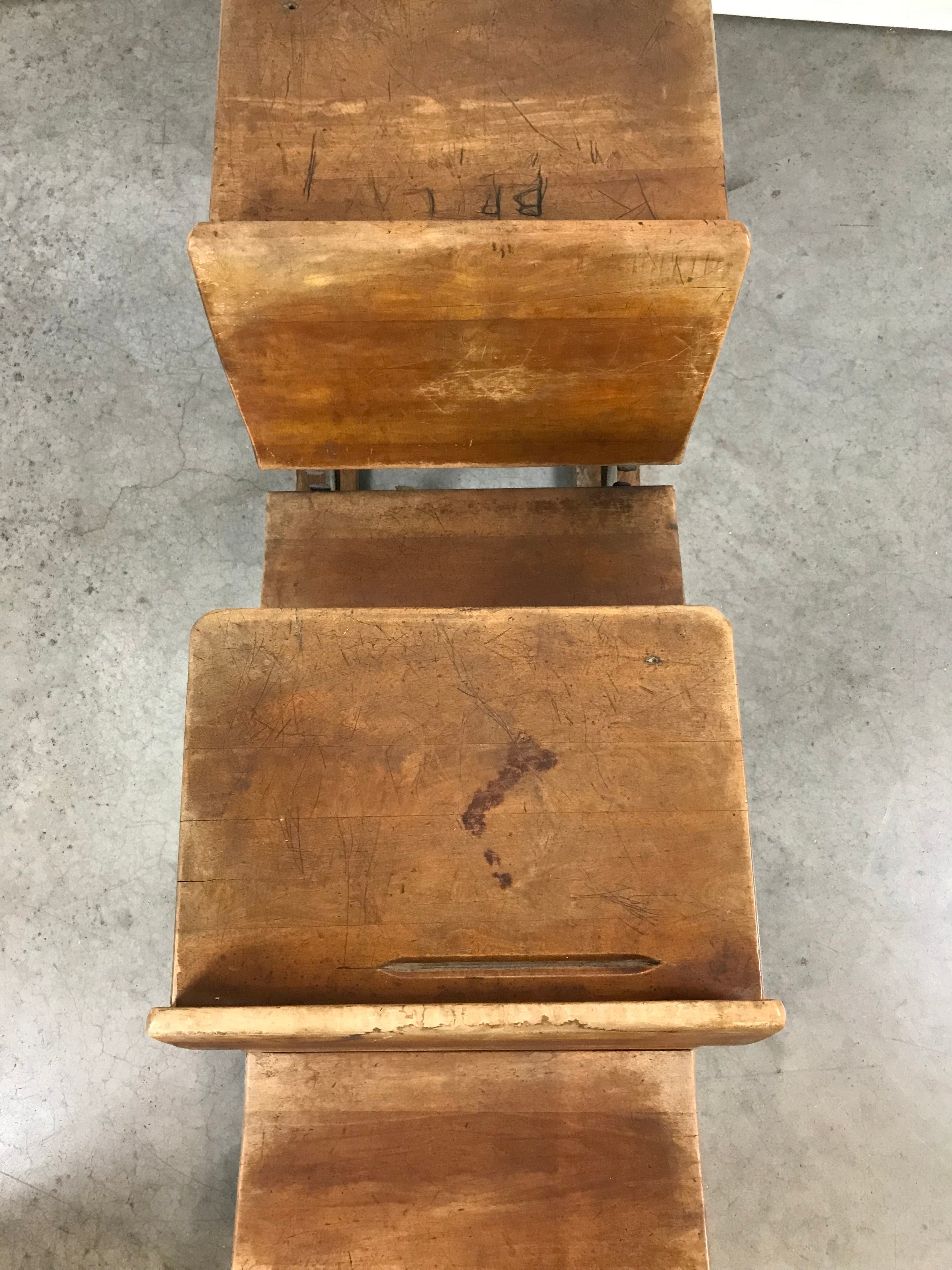 Antique Sears 3-Seat Wood School Desk Row
