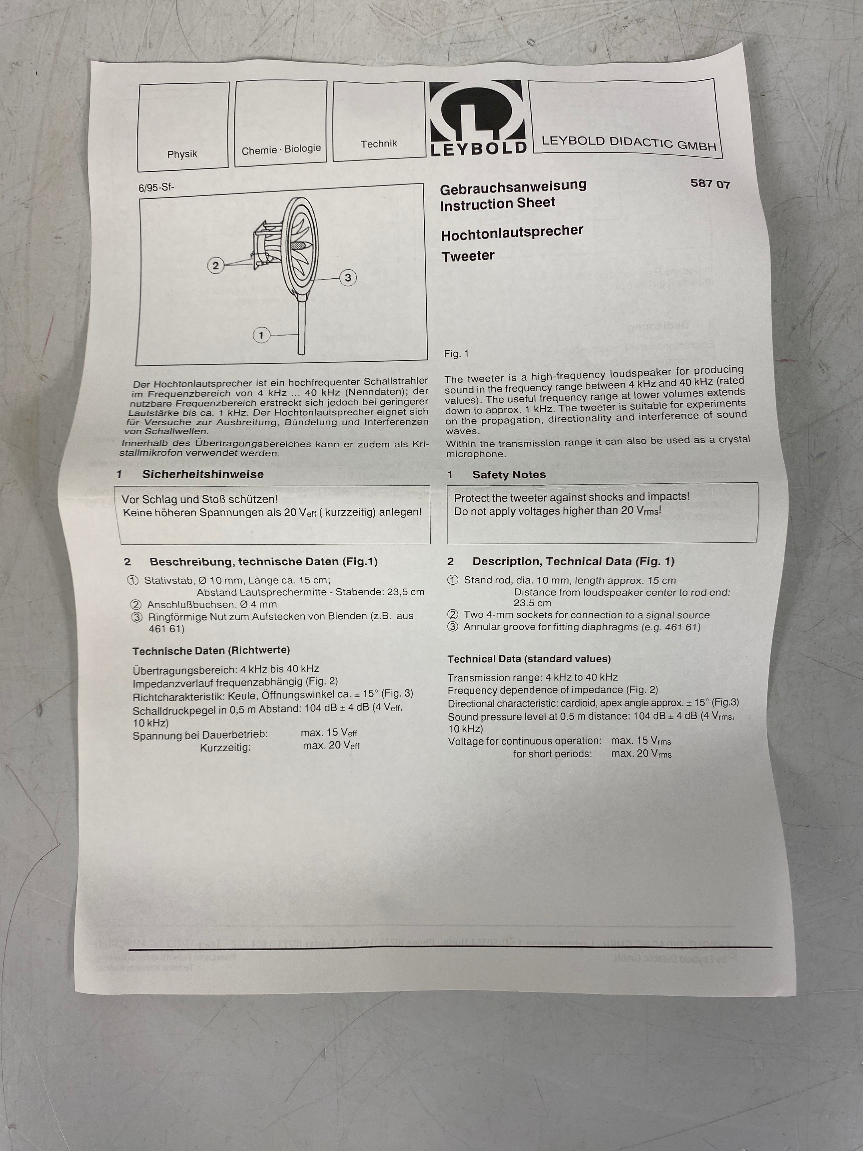 Leybold Multi-Purpose Microphone and Tweeters w/ Base