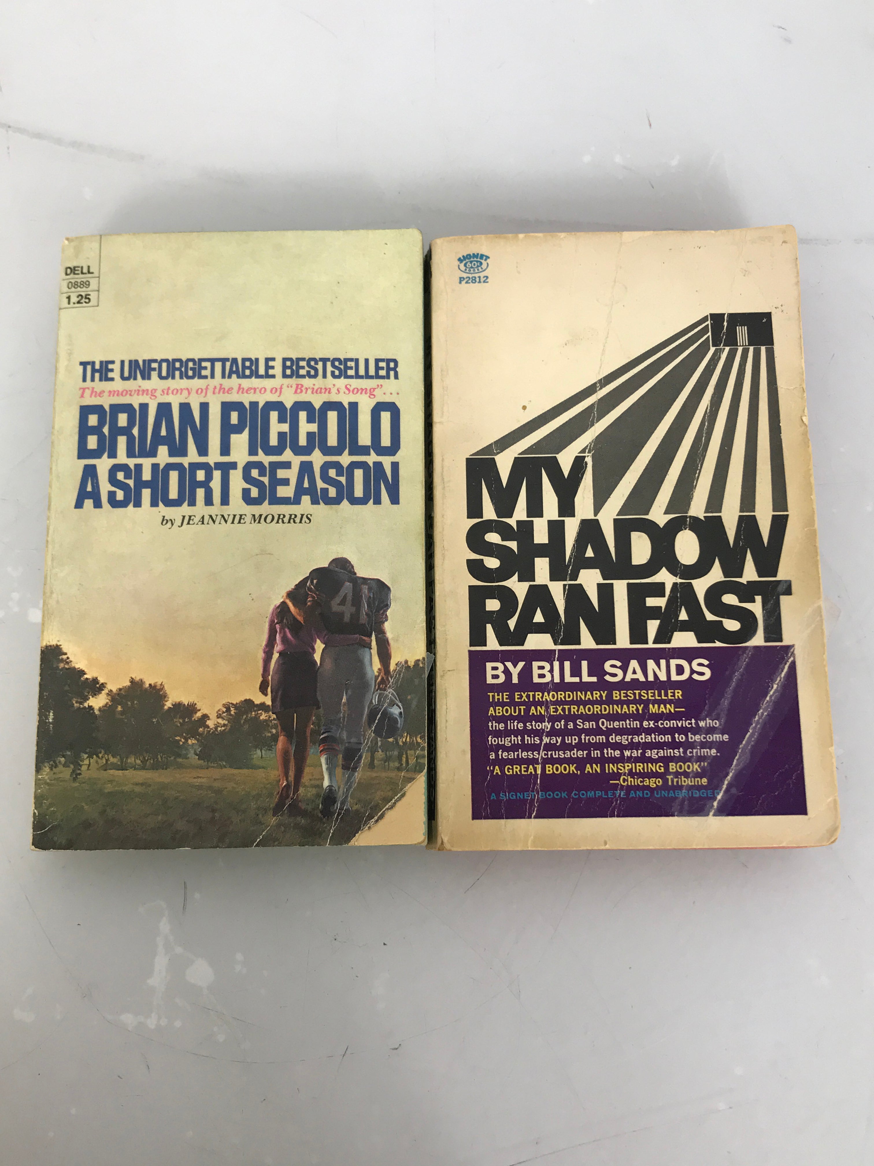 Lot of 2 Vintage True Stories: Brian Piccolo A Short Season (1972) and My Shadow Ran Fast (1966) SC