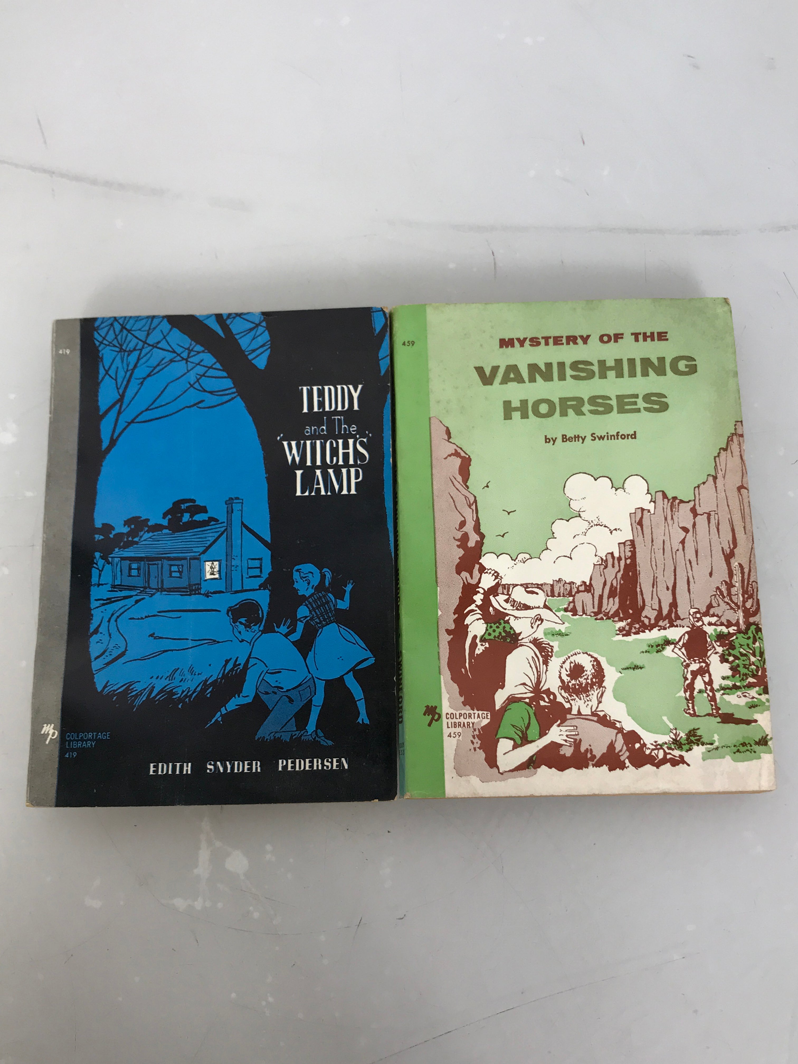 Lot of 2 Vintage Children's Books from Back to the Bible Publishers: Teddy and The Witch's Lamp (1960) and Mystery of the Vanishing Horses (1962) SC