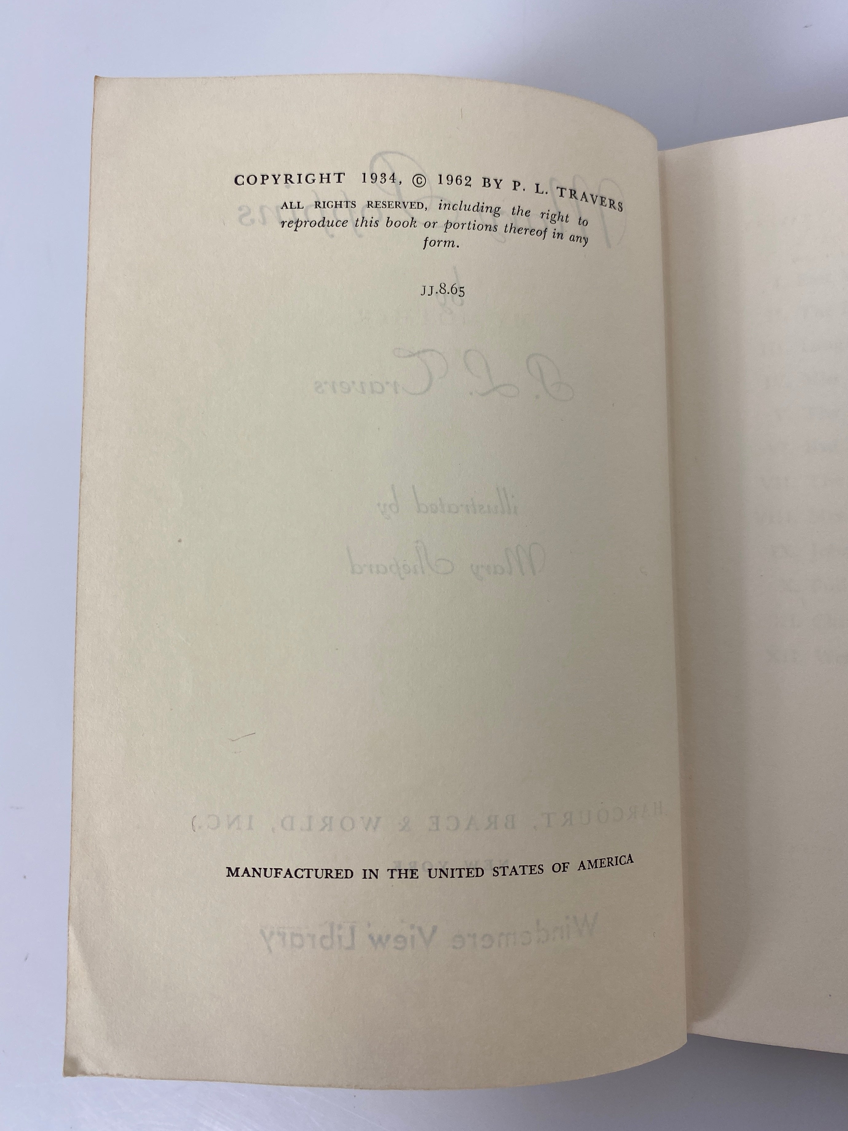 Mary Poppins by P.L. Travers 1962 Harcourt Brace & World Ex-Library HC