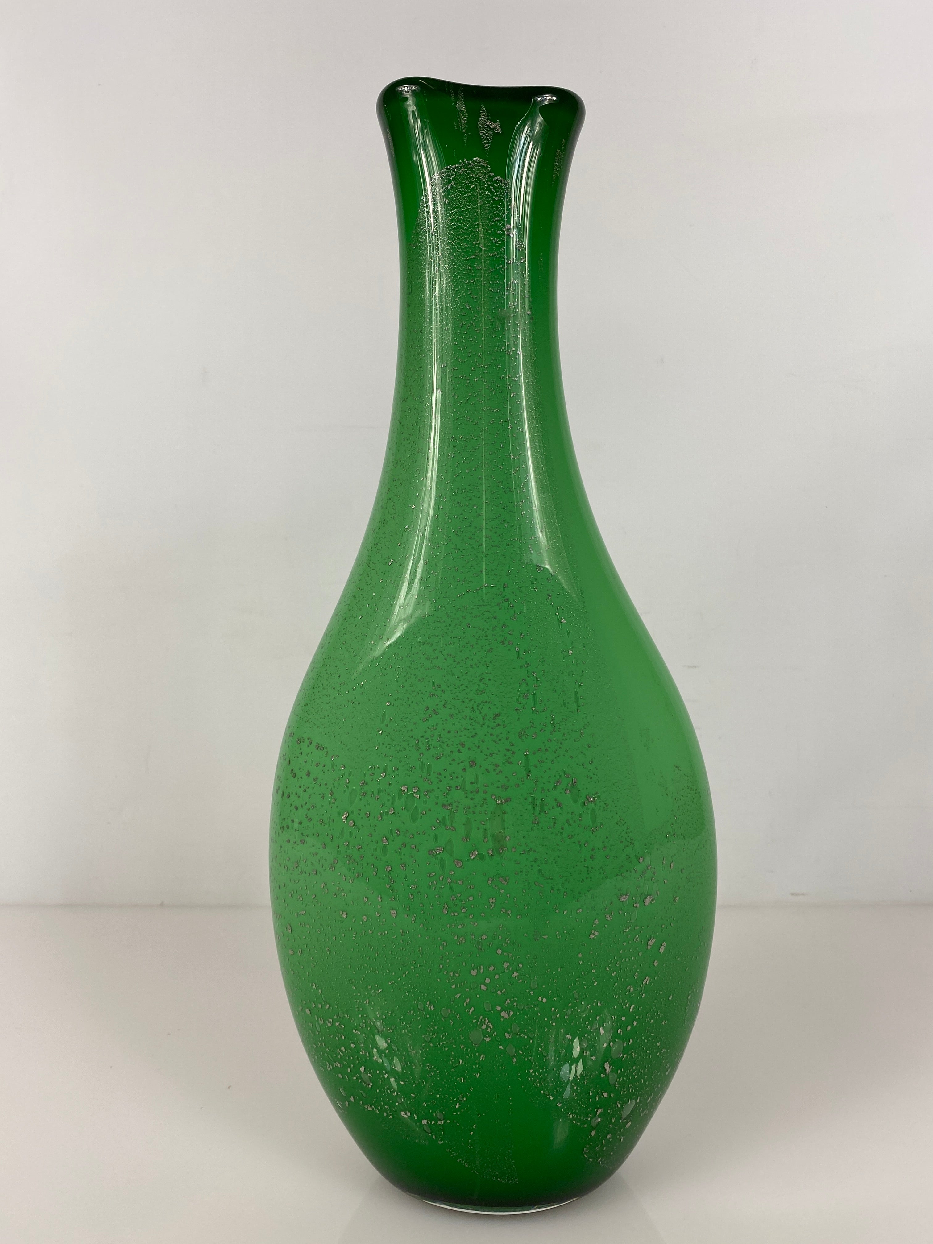 Marc Vanderberg Signed Green Vase with Silver Flecks