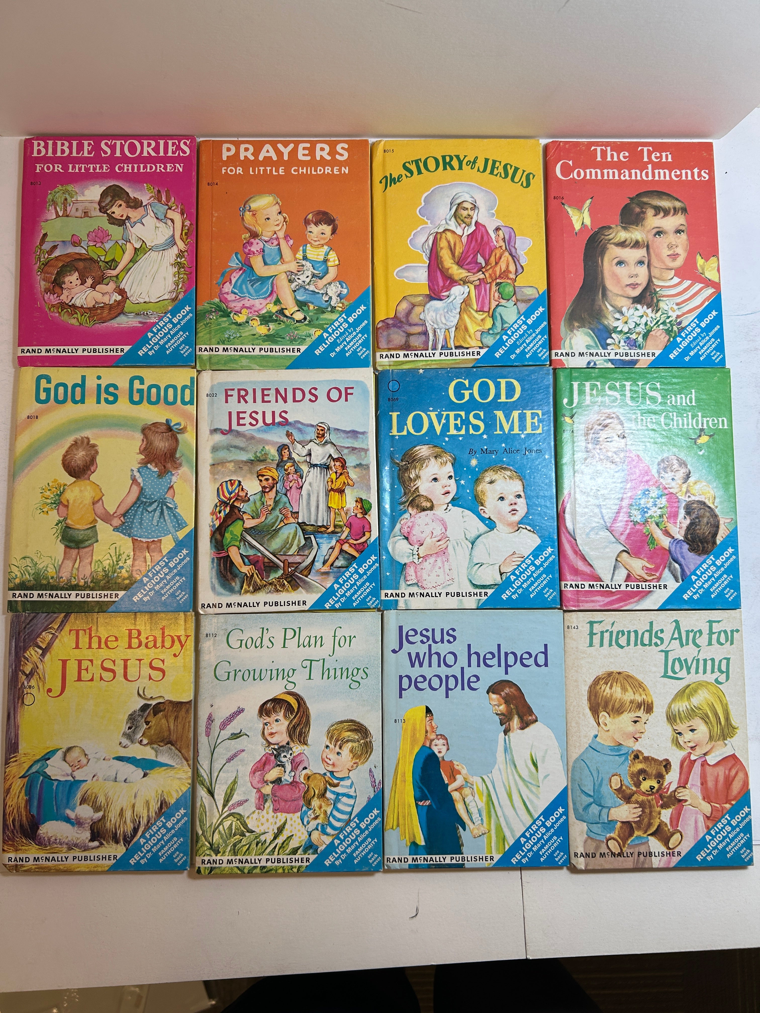 Lot of 12 Rand McNally 1st Religious Books by Dr Mary Alice Jones 1949-1967 HC