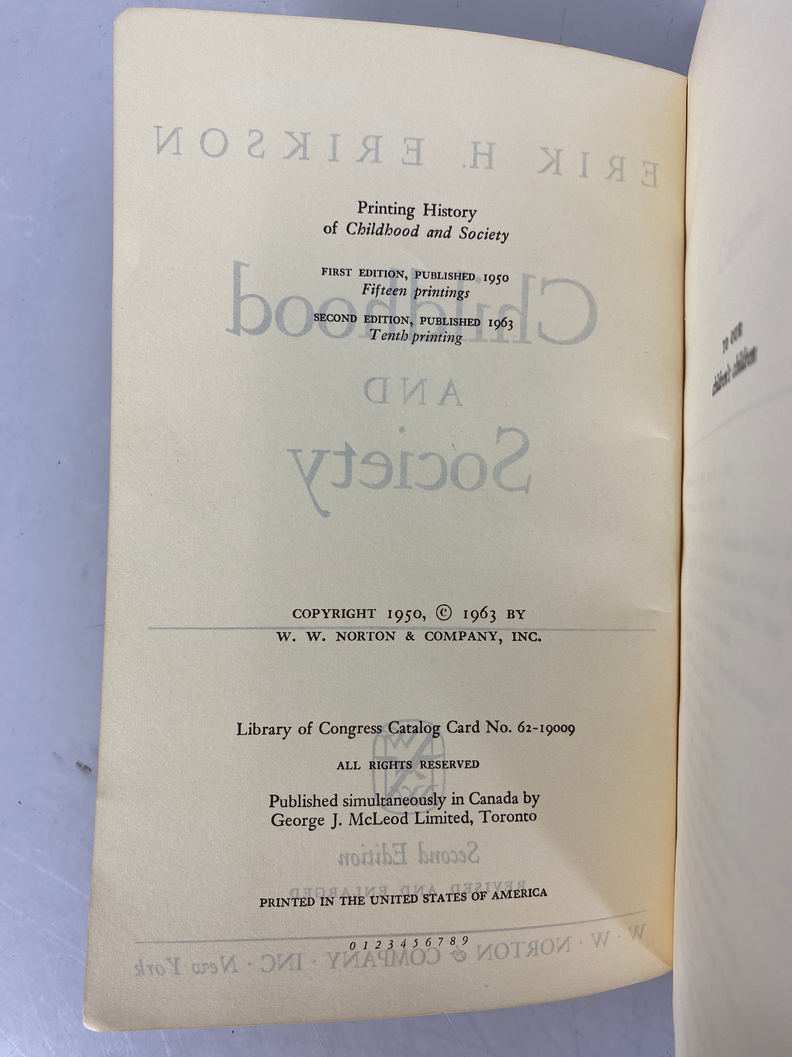 Lot of 2 Childhood and Society/Origins of Intellect Piaget's Theory 1963-1969 SC