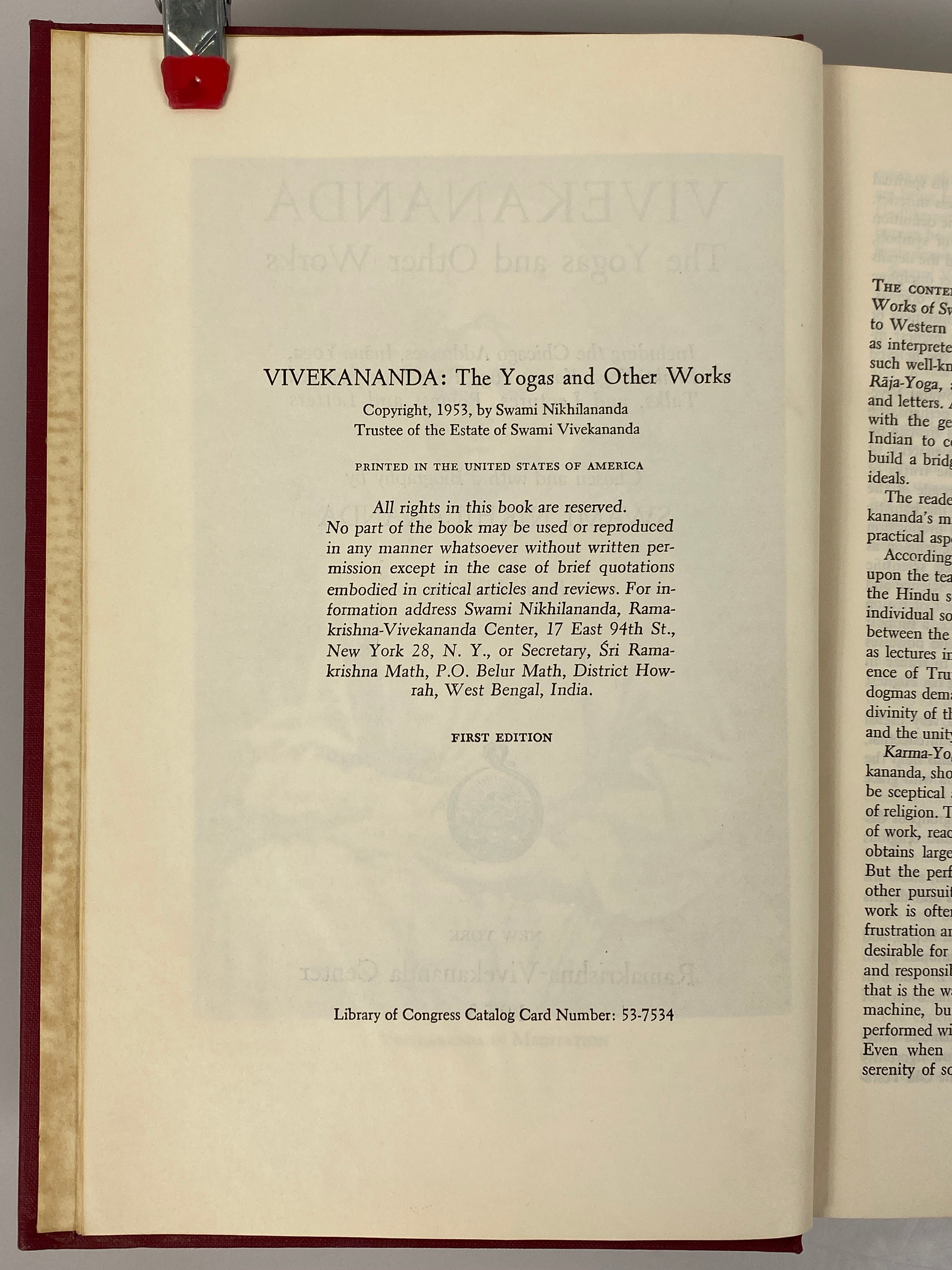 Vivekananda The Yogas and Other Works 1953 First Edition HC DJ