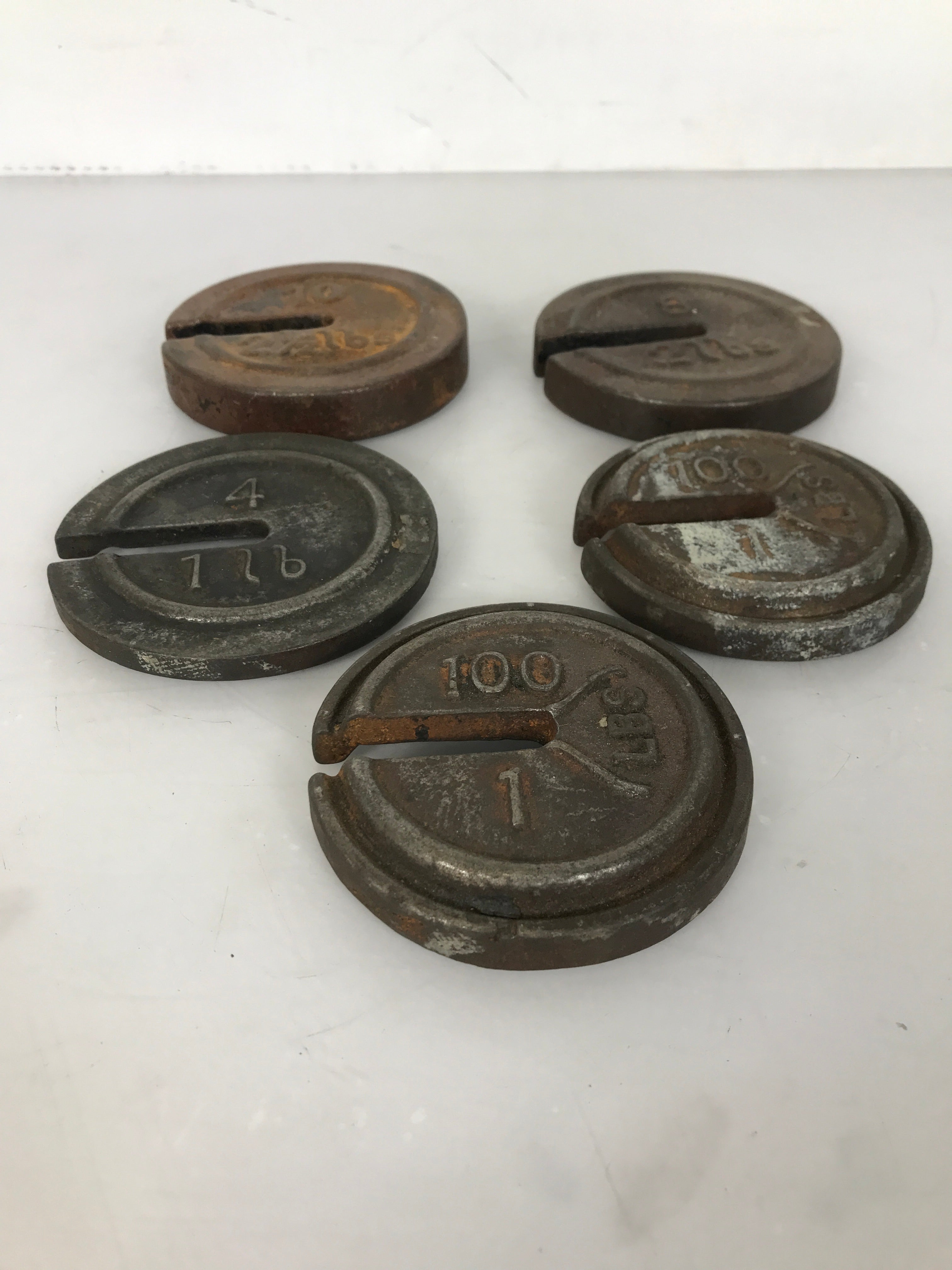Lot of 5 Round Cast Iron Hanging Scale Platform Weights Slotted 7.5 LBS