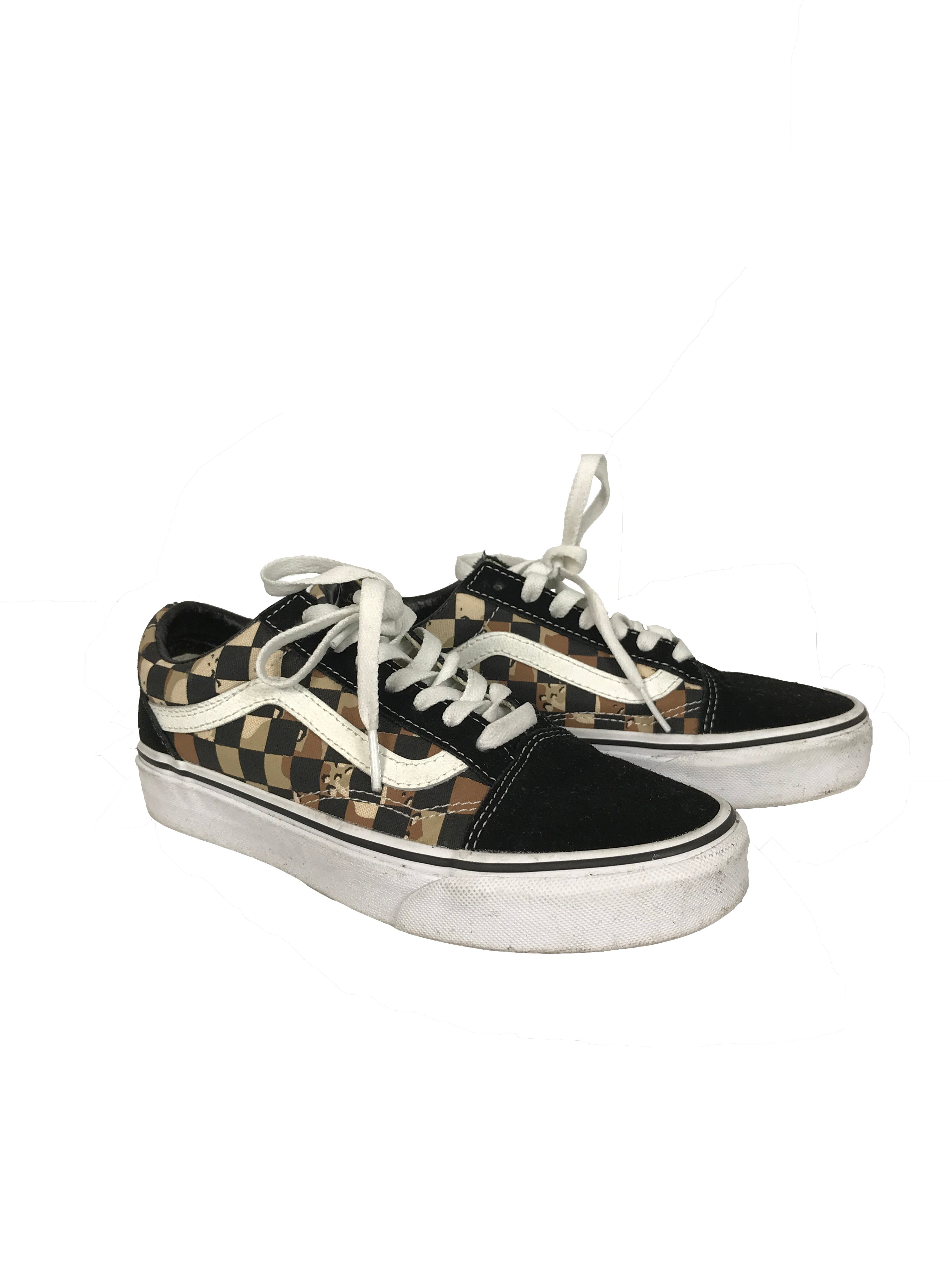 Vans Old Skool Black and Brown Checkered Shoes Women's Size 6 Men's Size 4.5