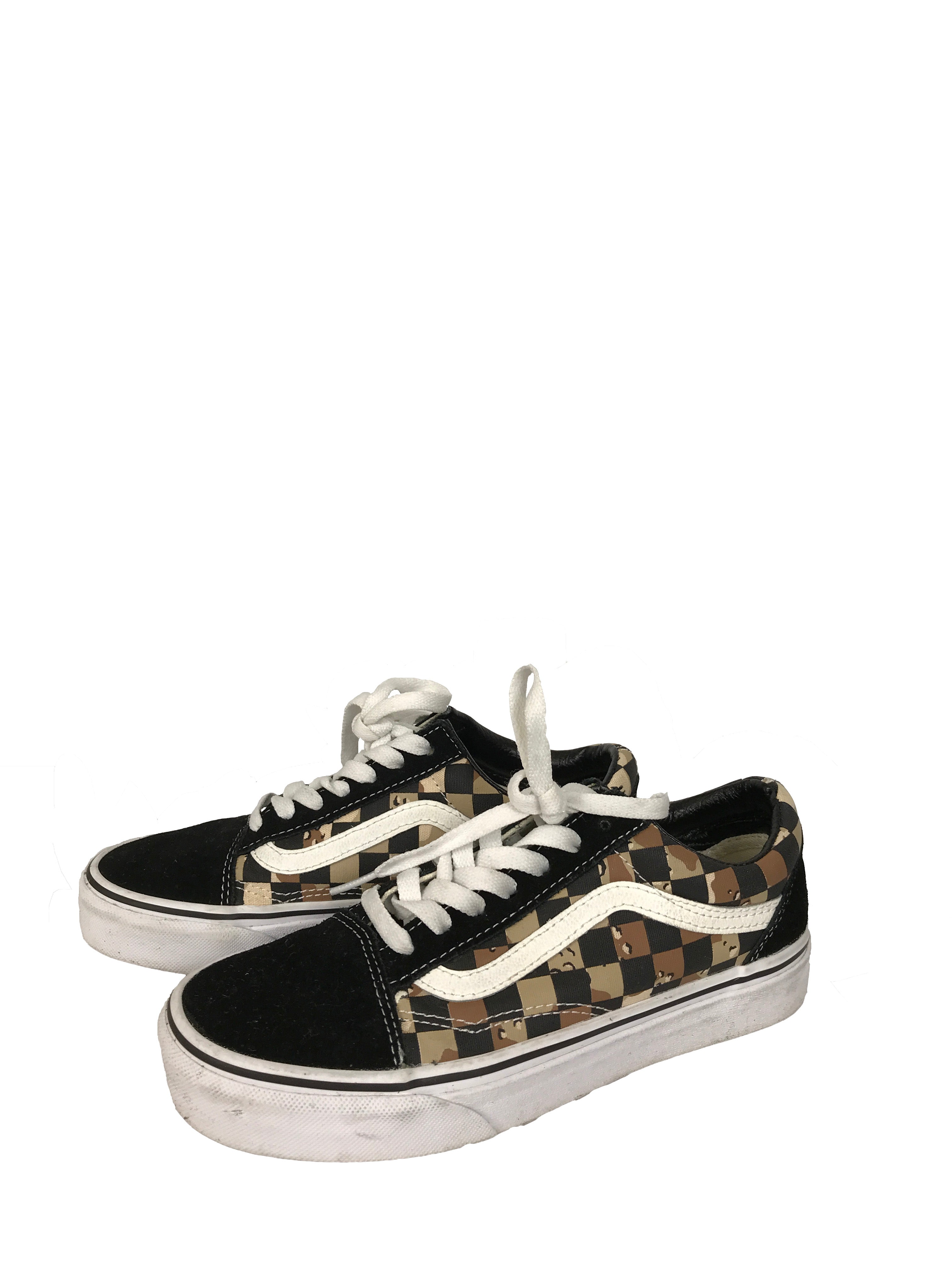 Vans Old Skool Black and Brown Checkered Shoes Women's Size 6 Men's Size 4.5