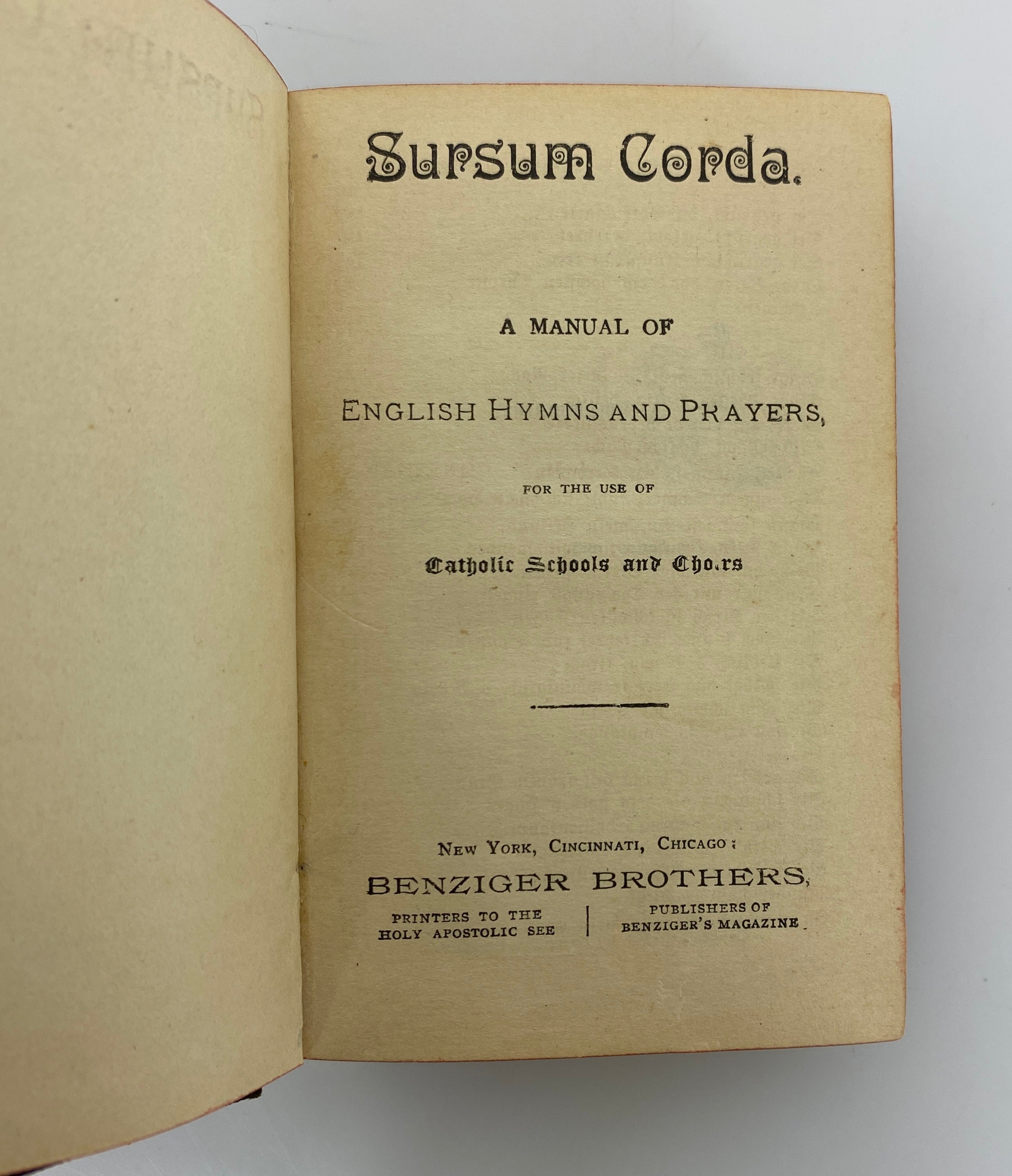 Antique Sursum Corda Hymns & Prayers in English and German 1888 Benziger HC
