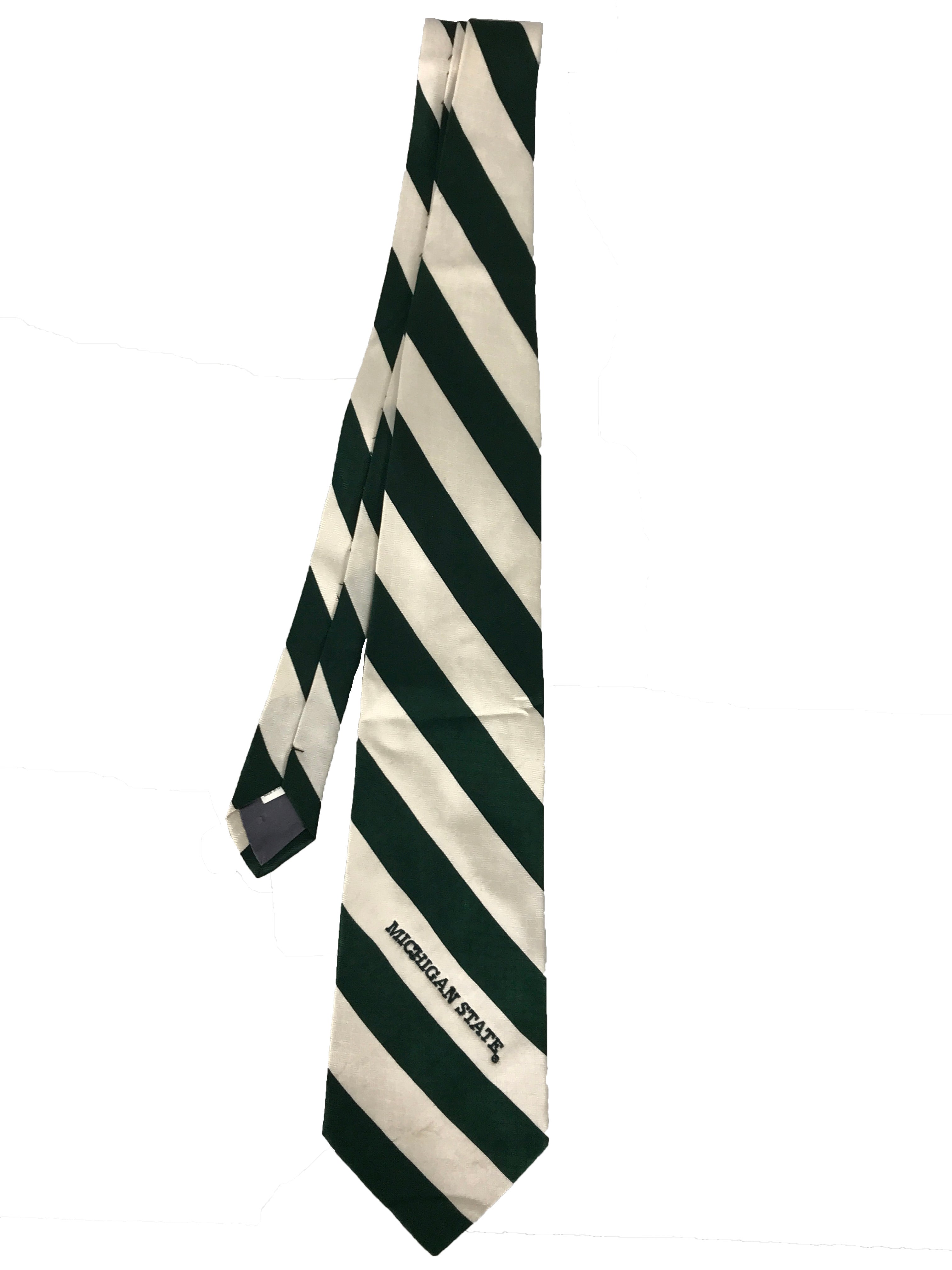 MSU Green and White Silk Striped Tie