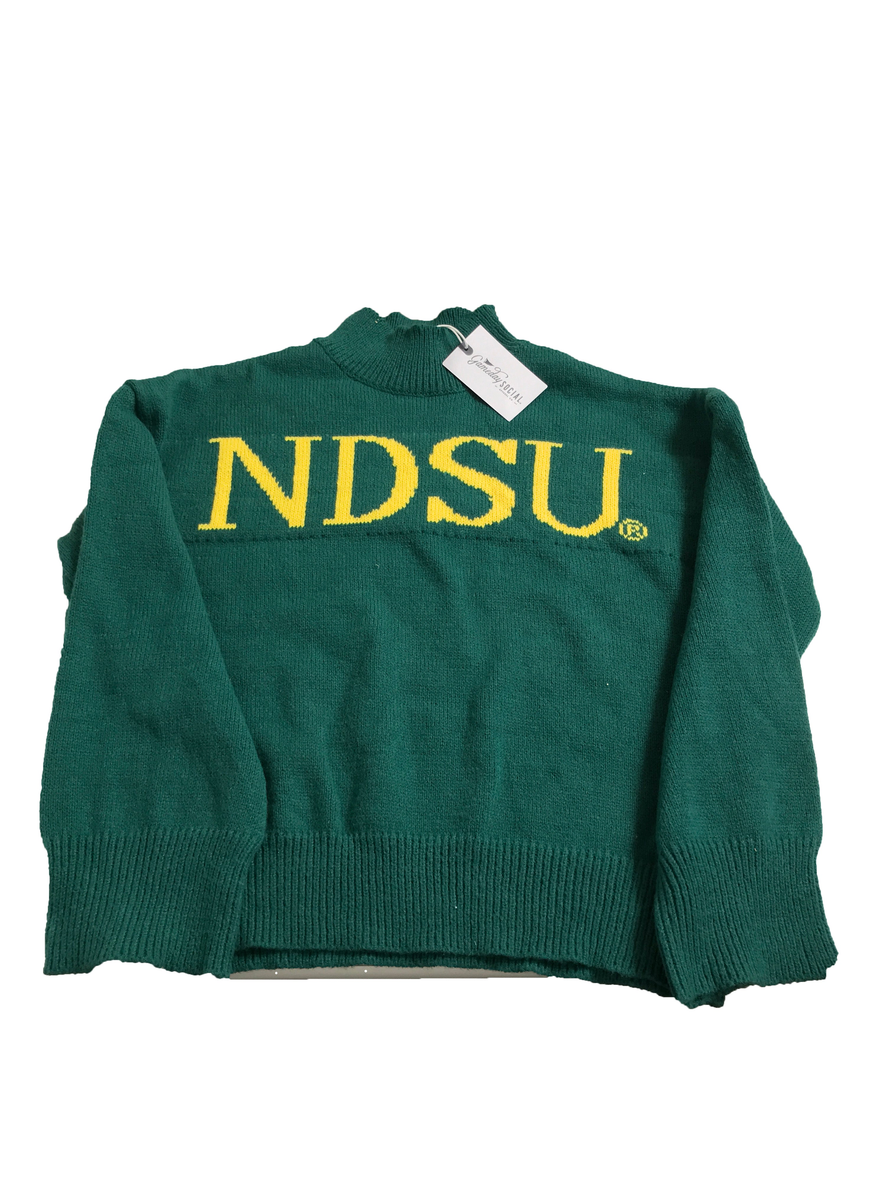 Green Knitted "NDSU" Sweater with Mock Neck Unisex L