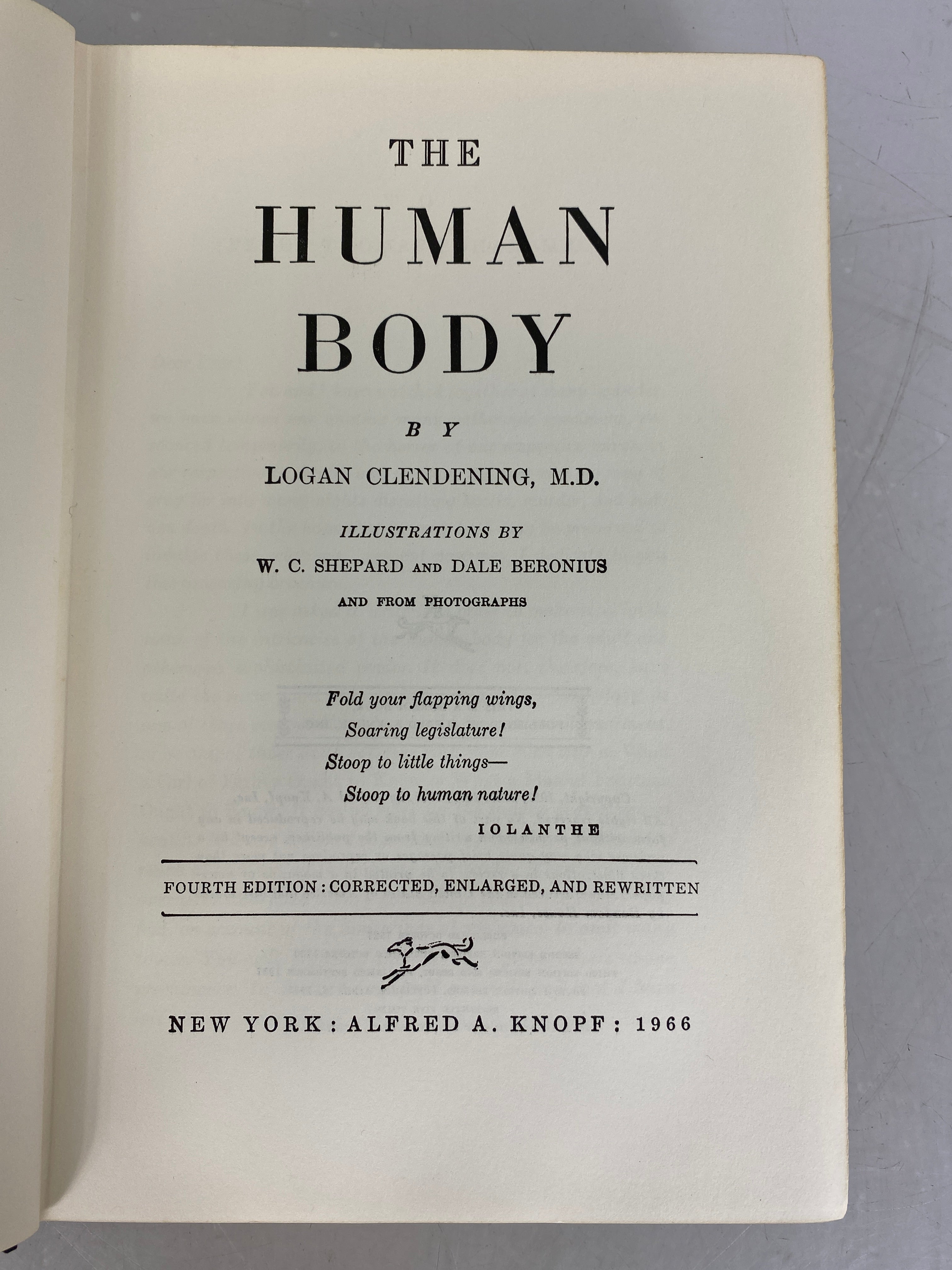 The Human Body by Logan Clendening Fourth Edition 1966 HC DJ