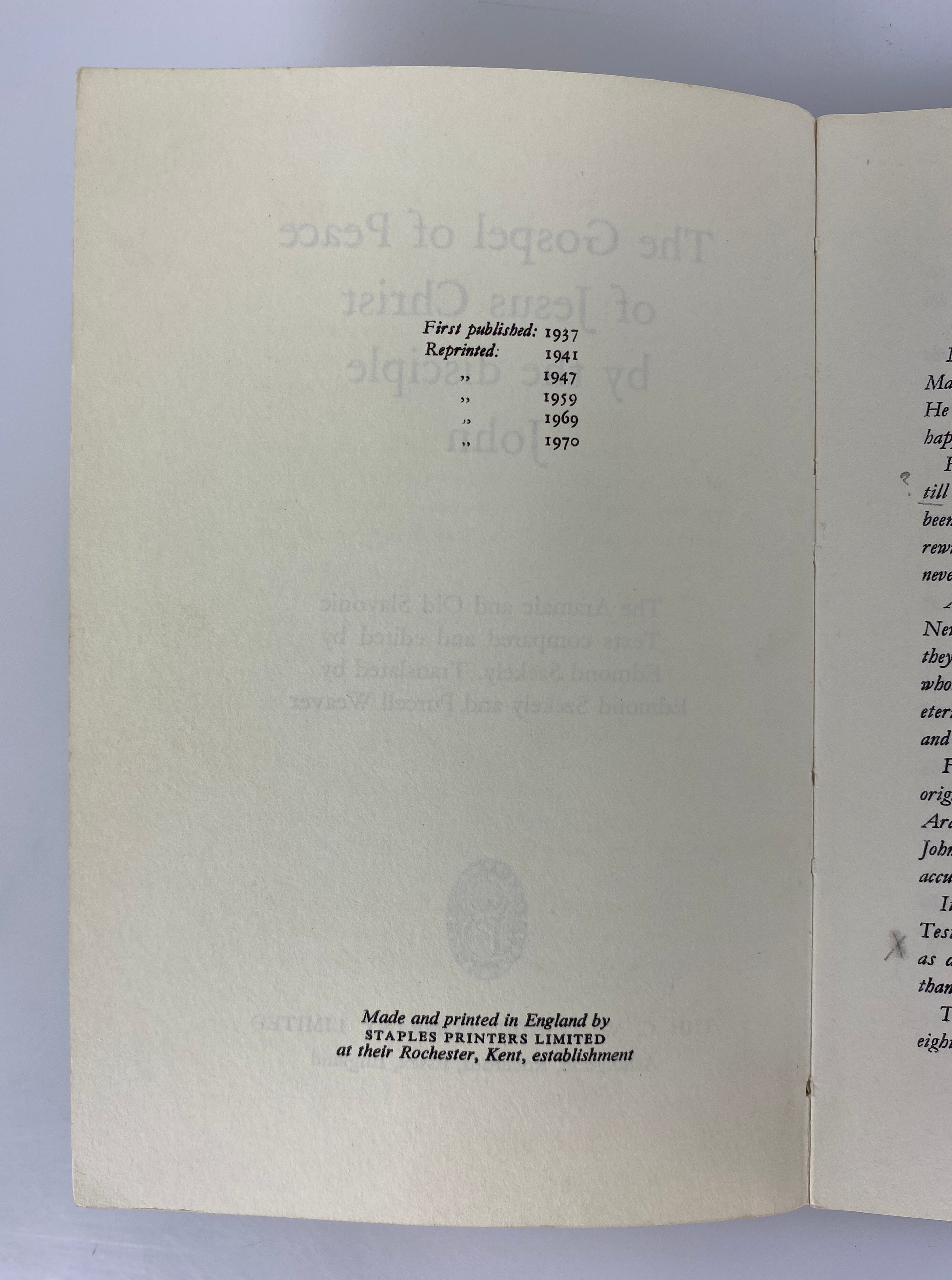 The Gospel of Peace of Jesus Christ by the Disciple John 1970 Printing HC
