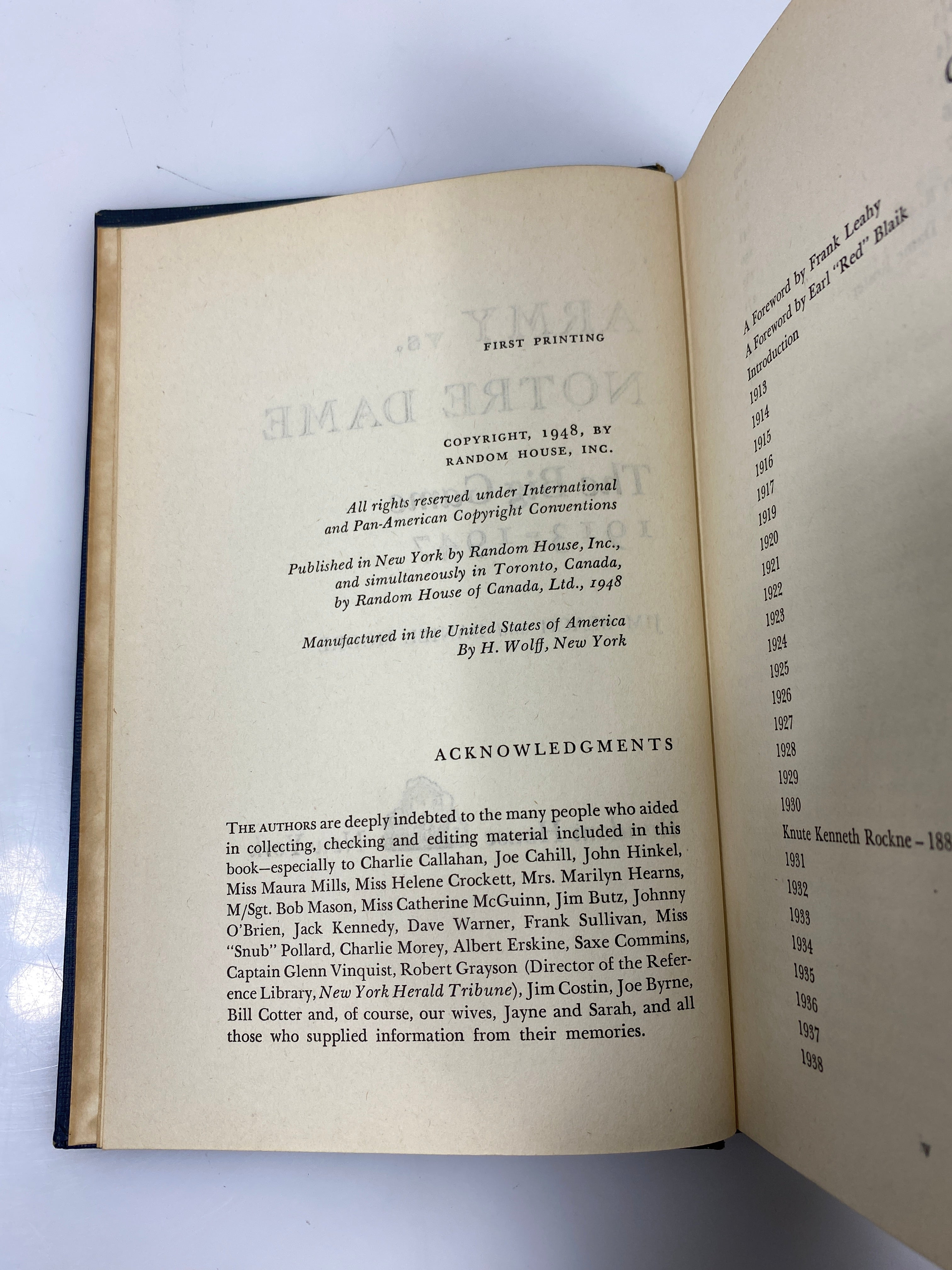 Army vs. Notre Dame Big Game 1913-1947 1st Ed. 1948 HC