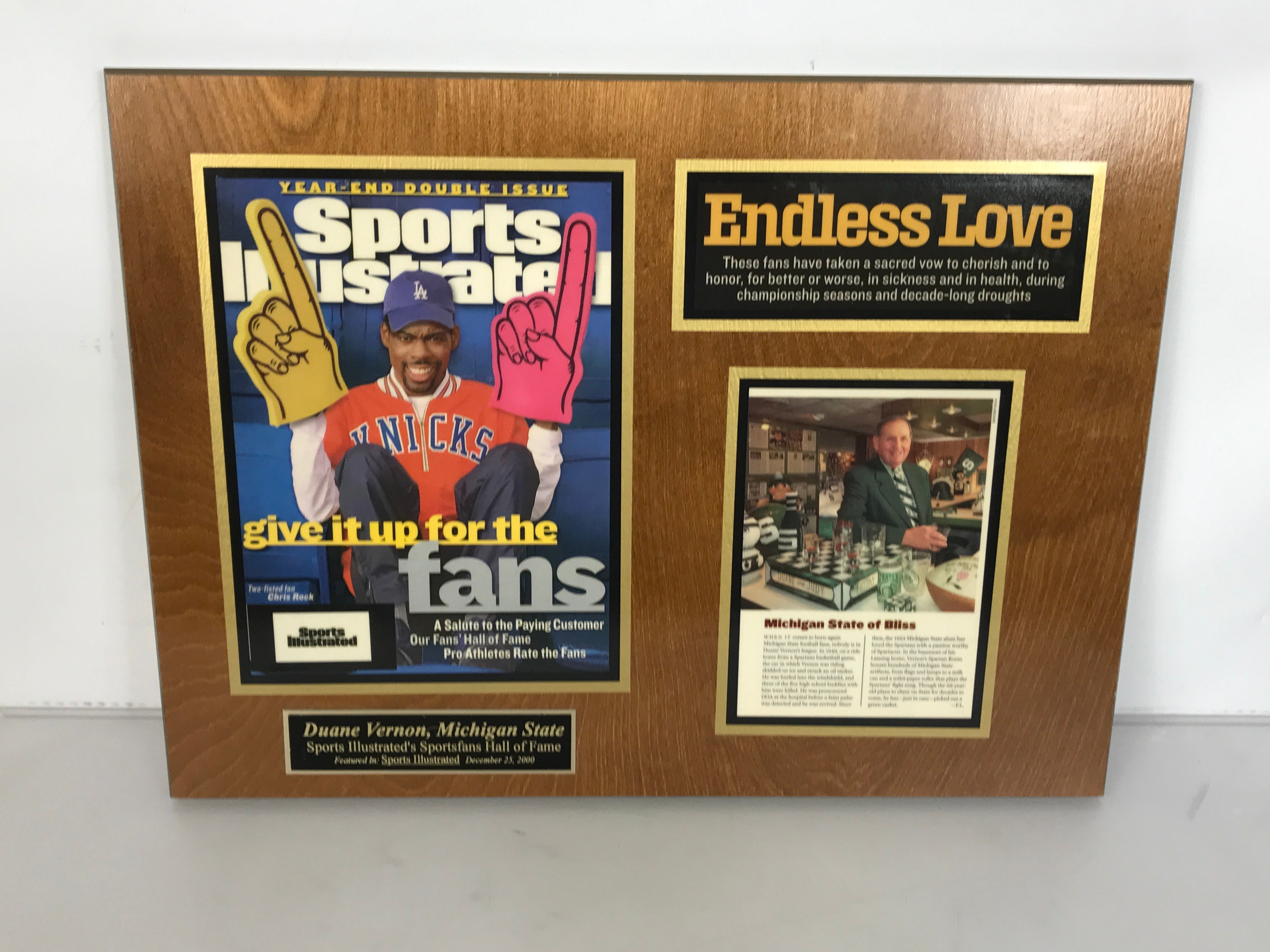 MSU Spartans Sports Illustrated Sportsfans Hall of Fame Plaque Duane Vernon
