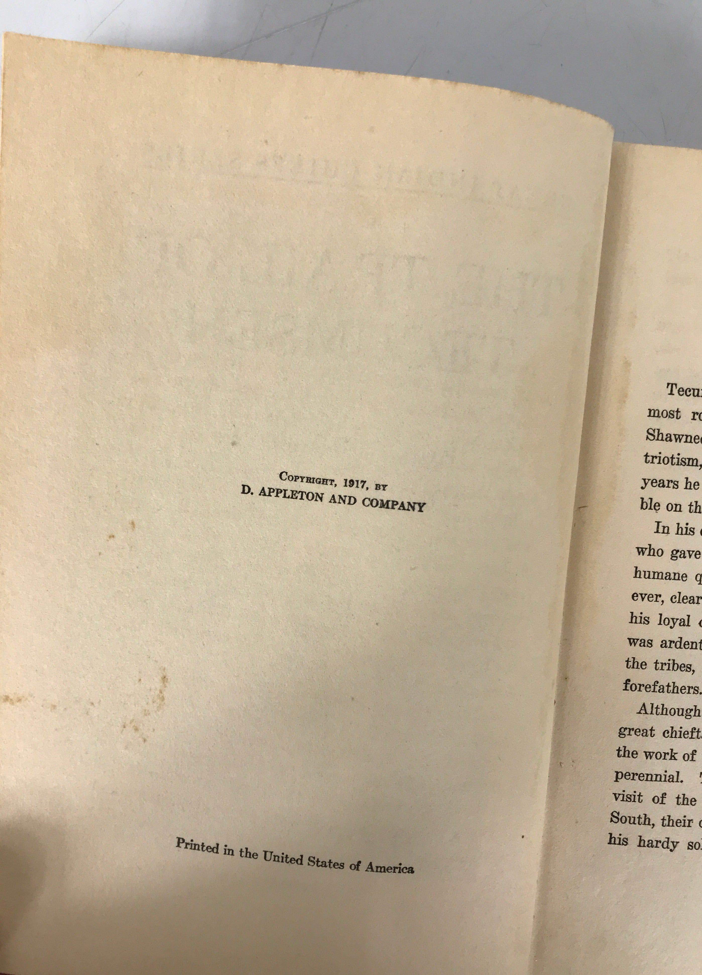 The Trail of Tecumseh by Paul Tomlinson 1924 HC Antique D. Appleton and Company