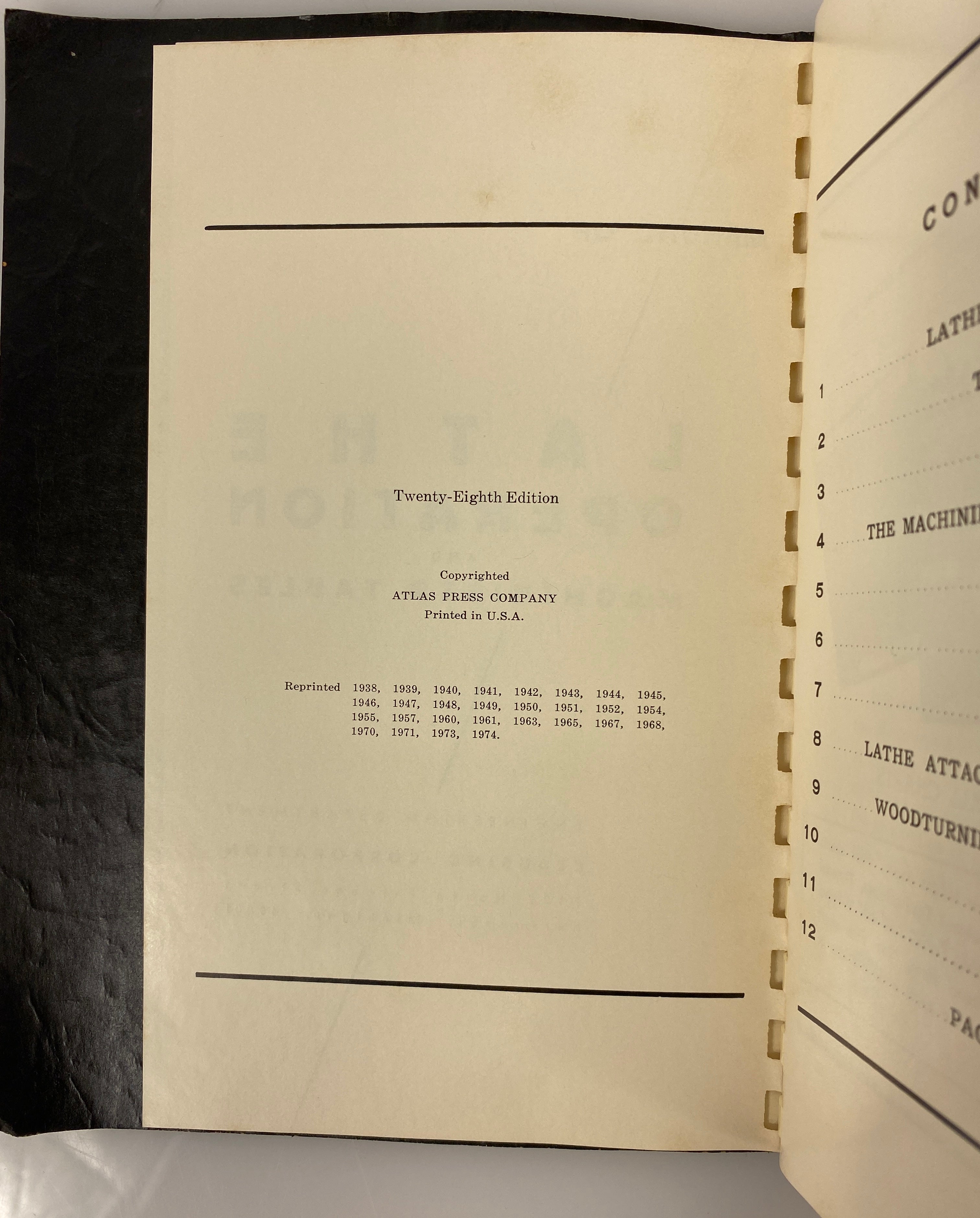Manual of Lathe Operation & Machinists Tables 1974 Clausing Corp Spiral SC