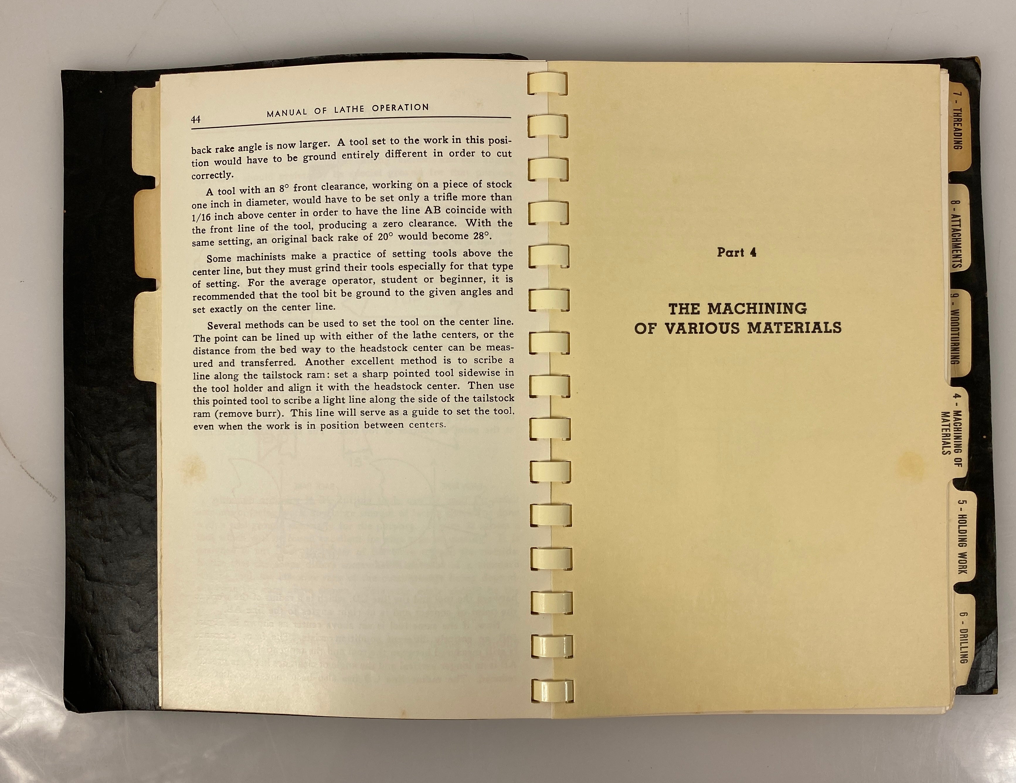 Manual of Lathe Operation & Machinists Tables 1974 Clausing Corp Spiral SC