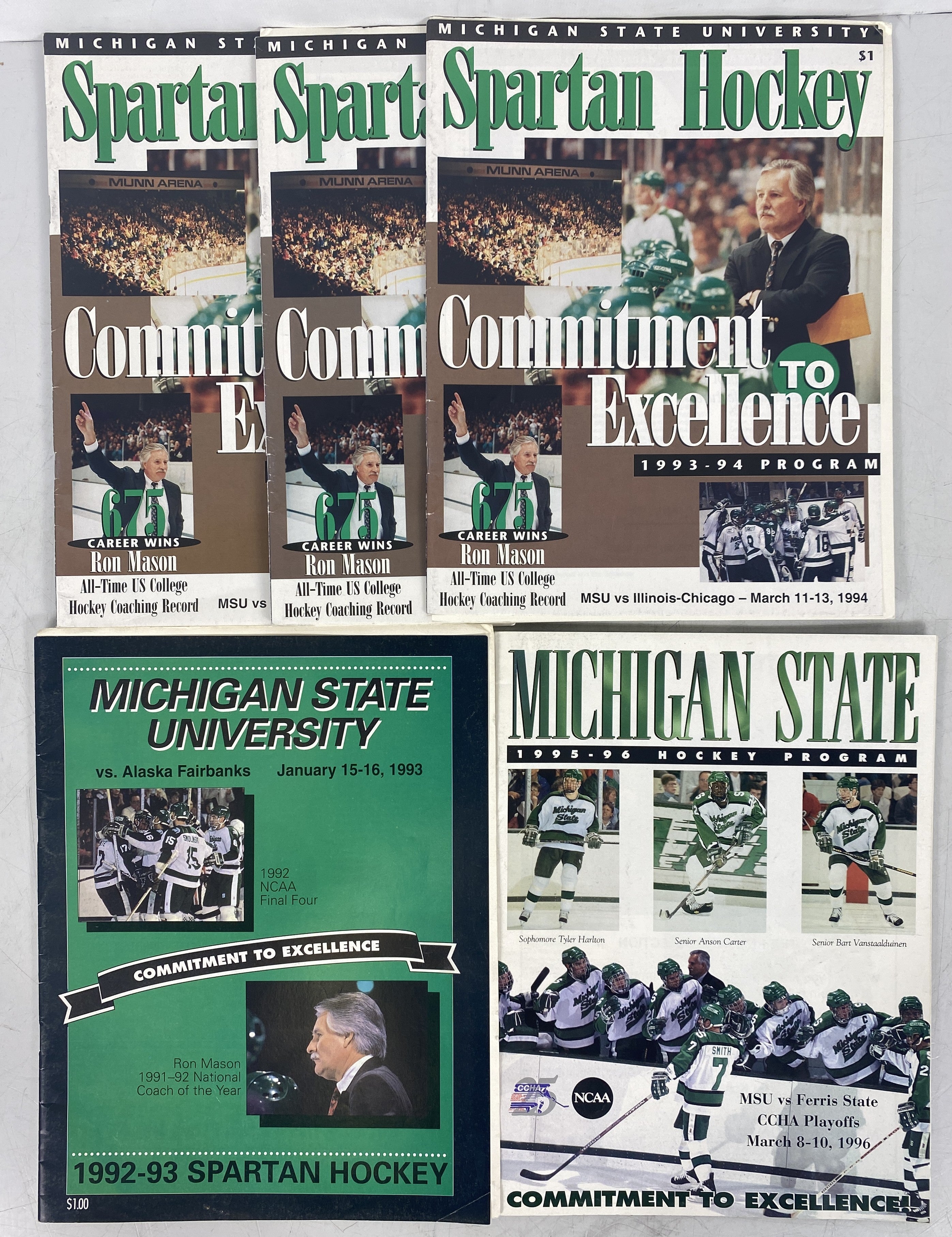 Go Green Sports Ephemera MSU Hockey Programs Lot of 5 (1993-1996)
