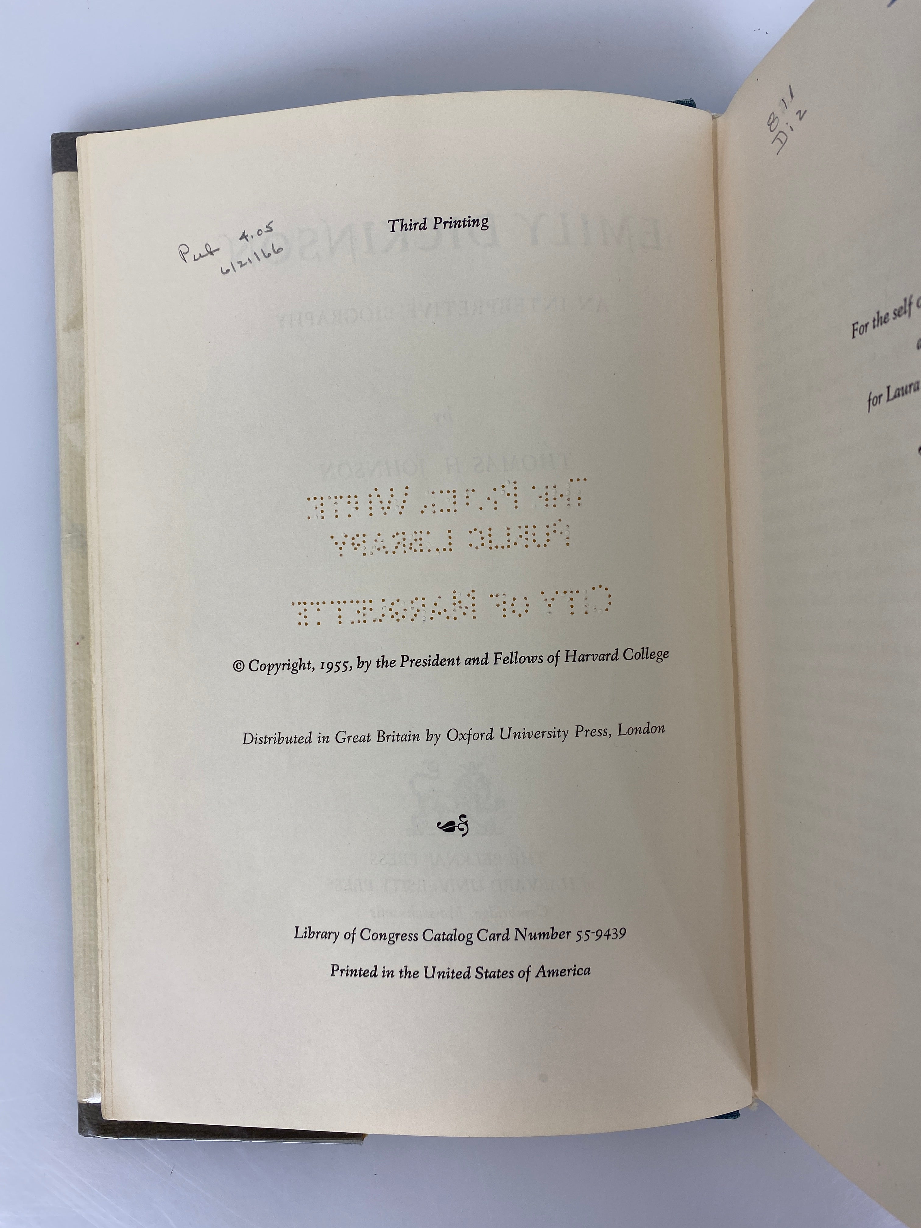 Emily Dickinson an Interpretive Biography by Thomas Johnson 1963 Ex-Library HCDJ