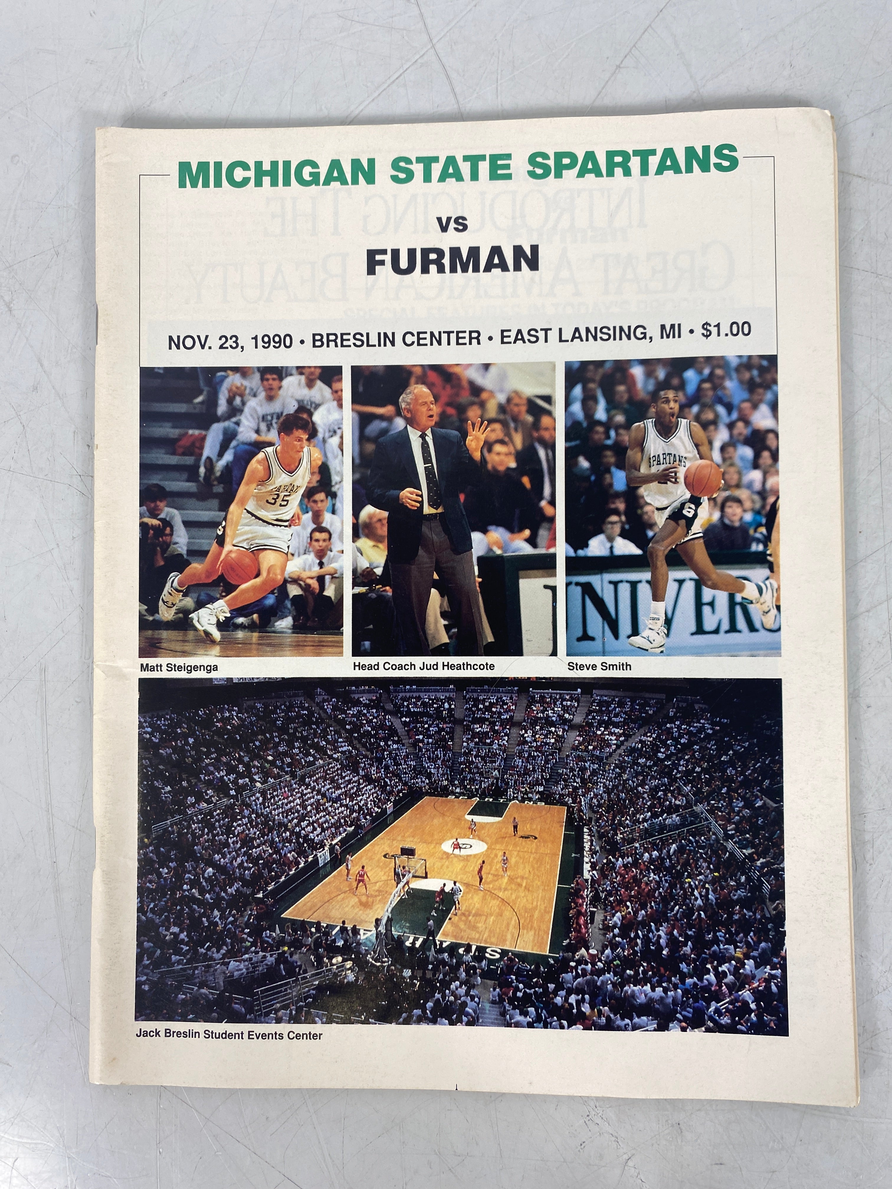 Go Green Sports Ephemera MSU Basketball vs Furman and NCAA 1990 Steve Smith