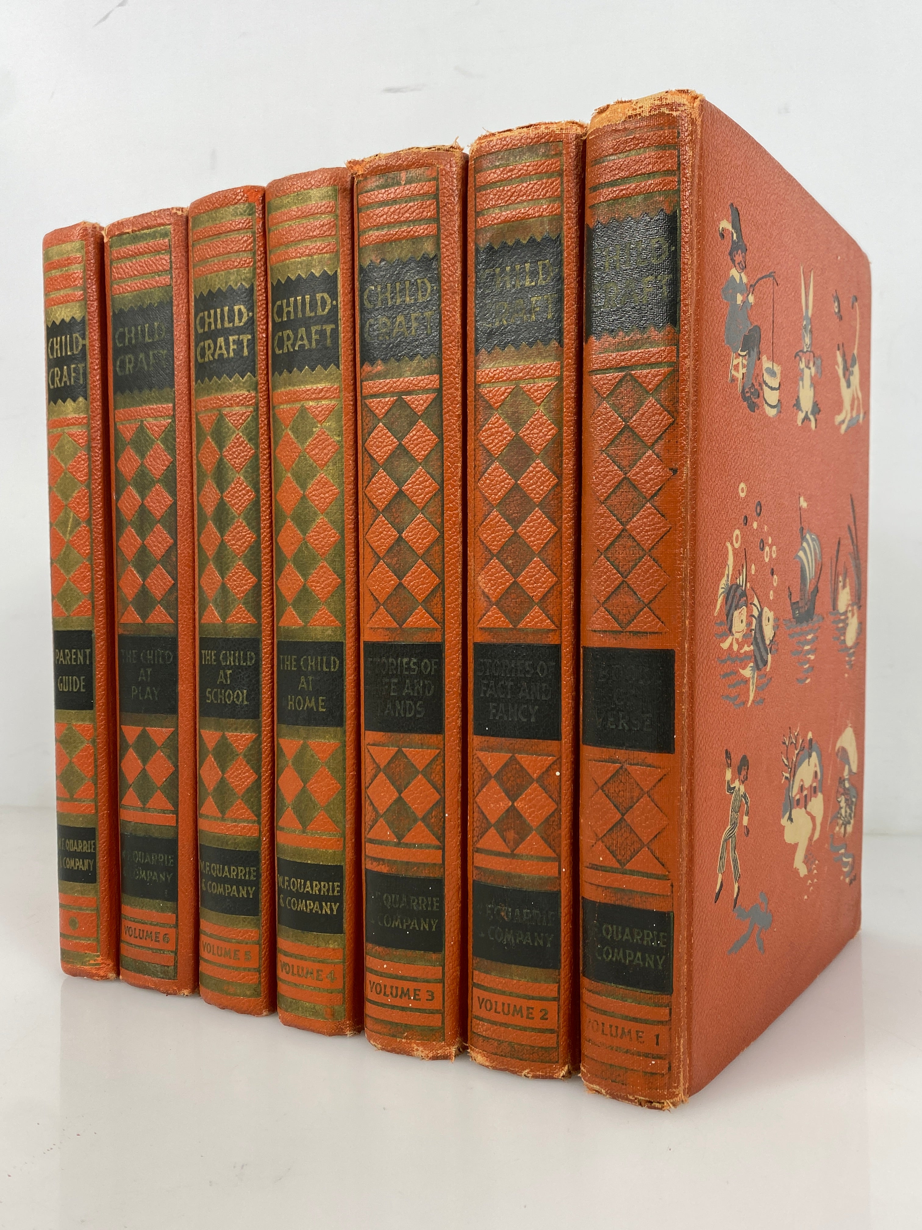 7 Childcraft Volumes incl Parent Guide 1934-1935 Vintage HC