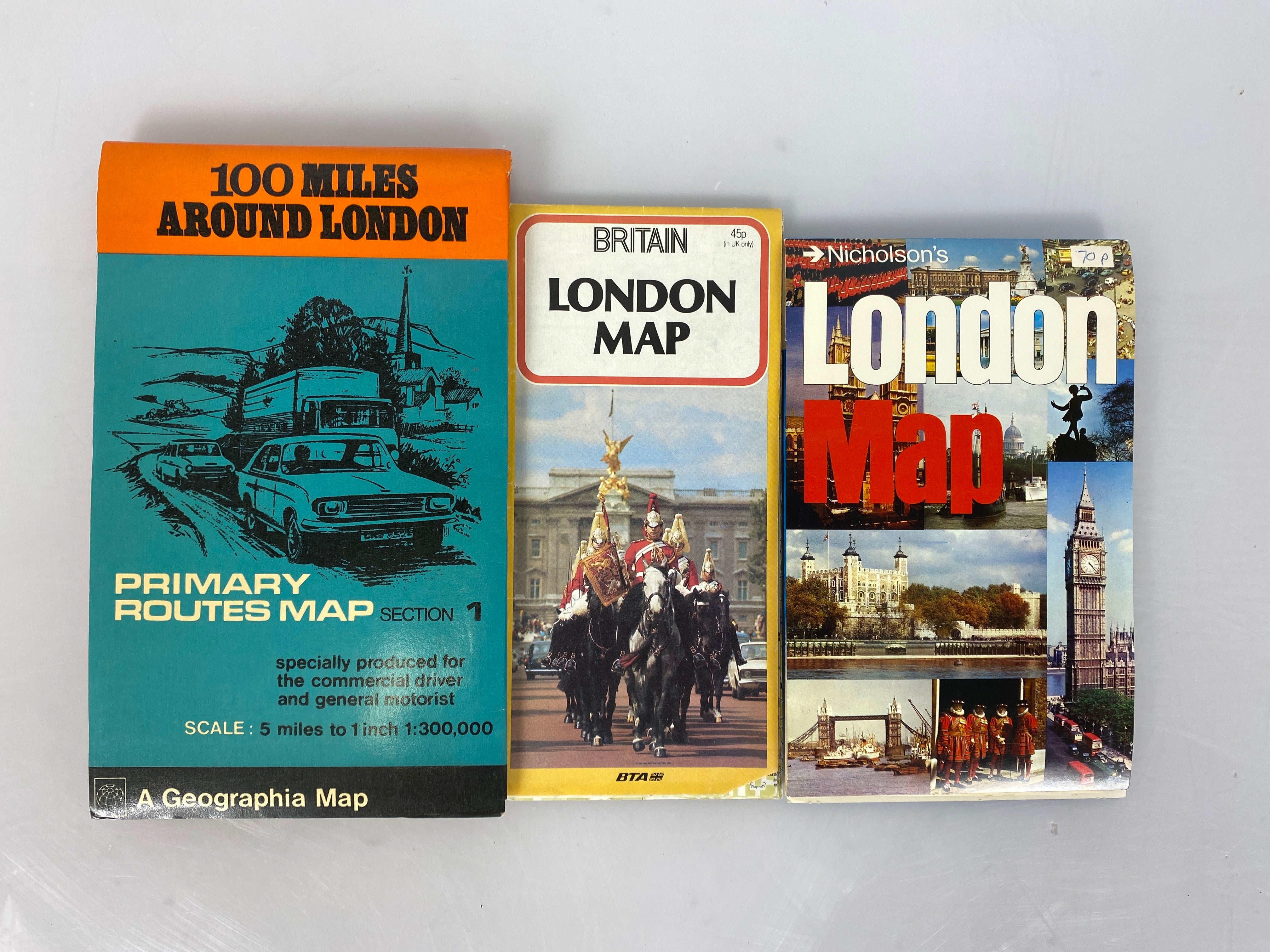 3 London Maps: 100 Miles Around London/BTA London Map/Nicholson's London Map