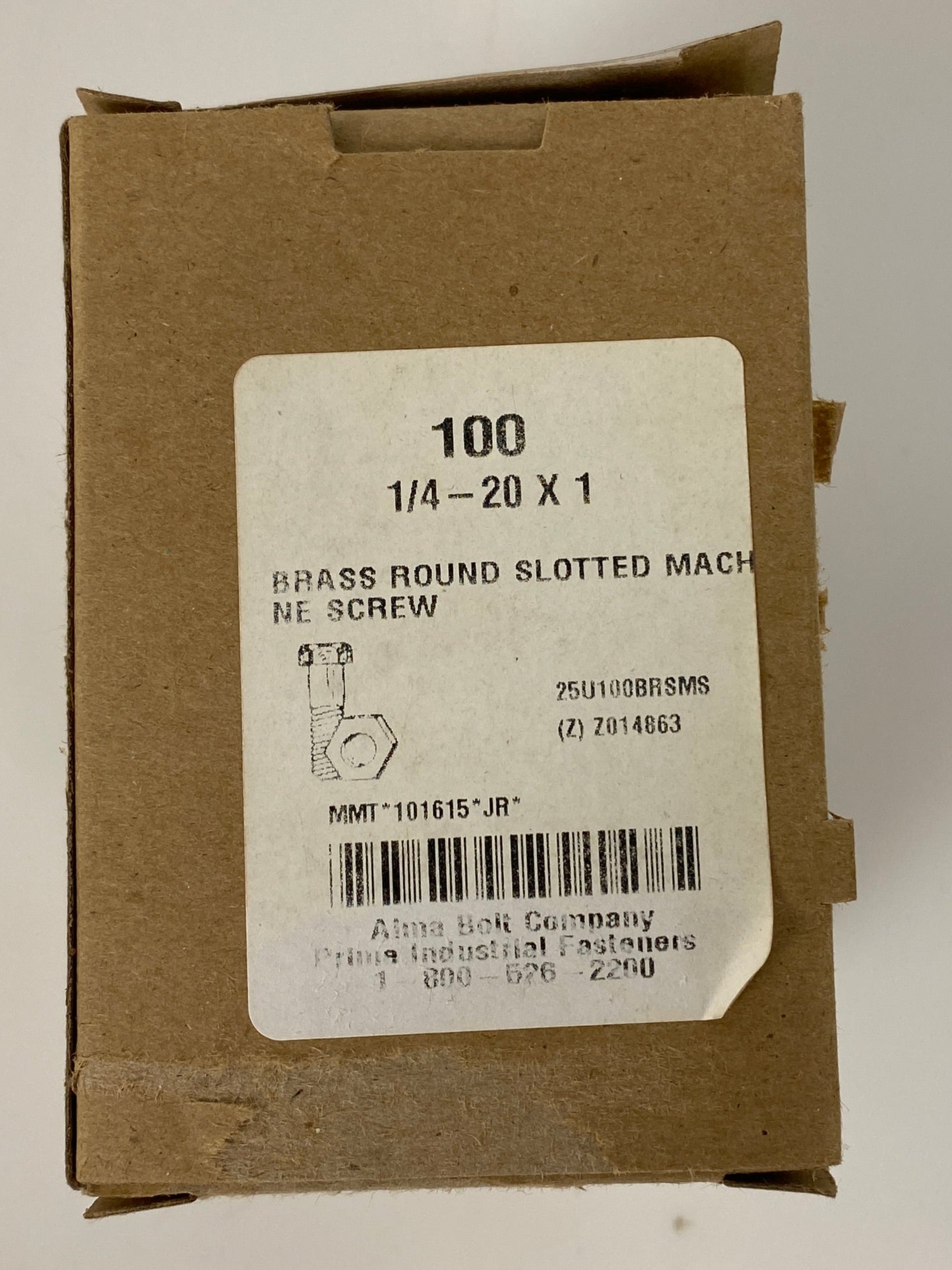 Alma Bolt Company 1/4 x 1 Slotted Brass Machine Screws Pack of 3