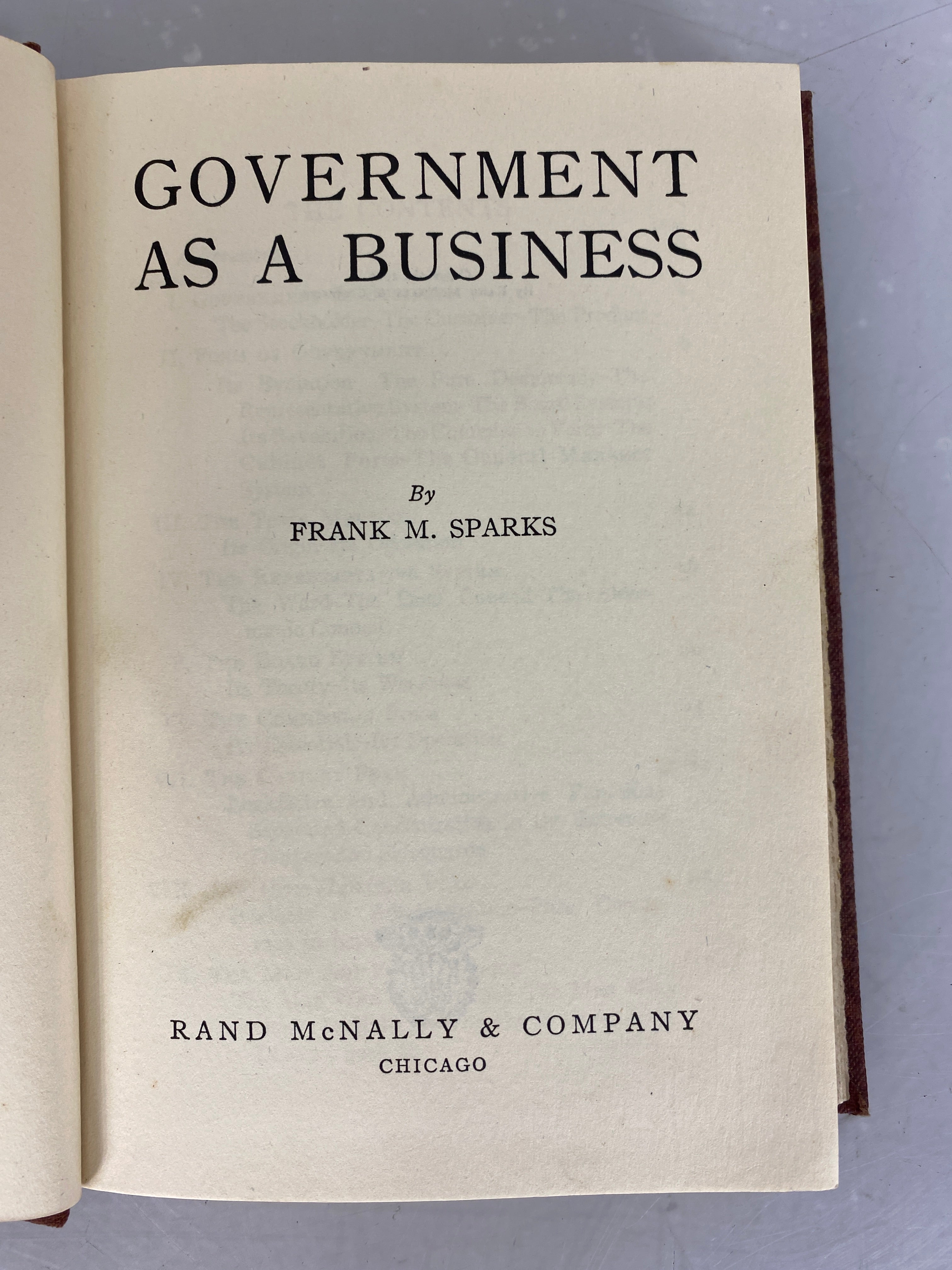 Government As A Business by Frank Sparks (1916) Antique HC