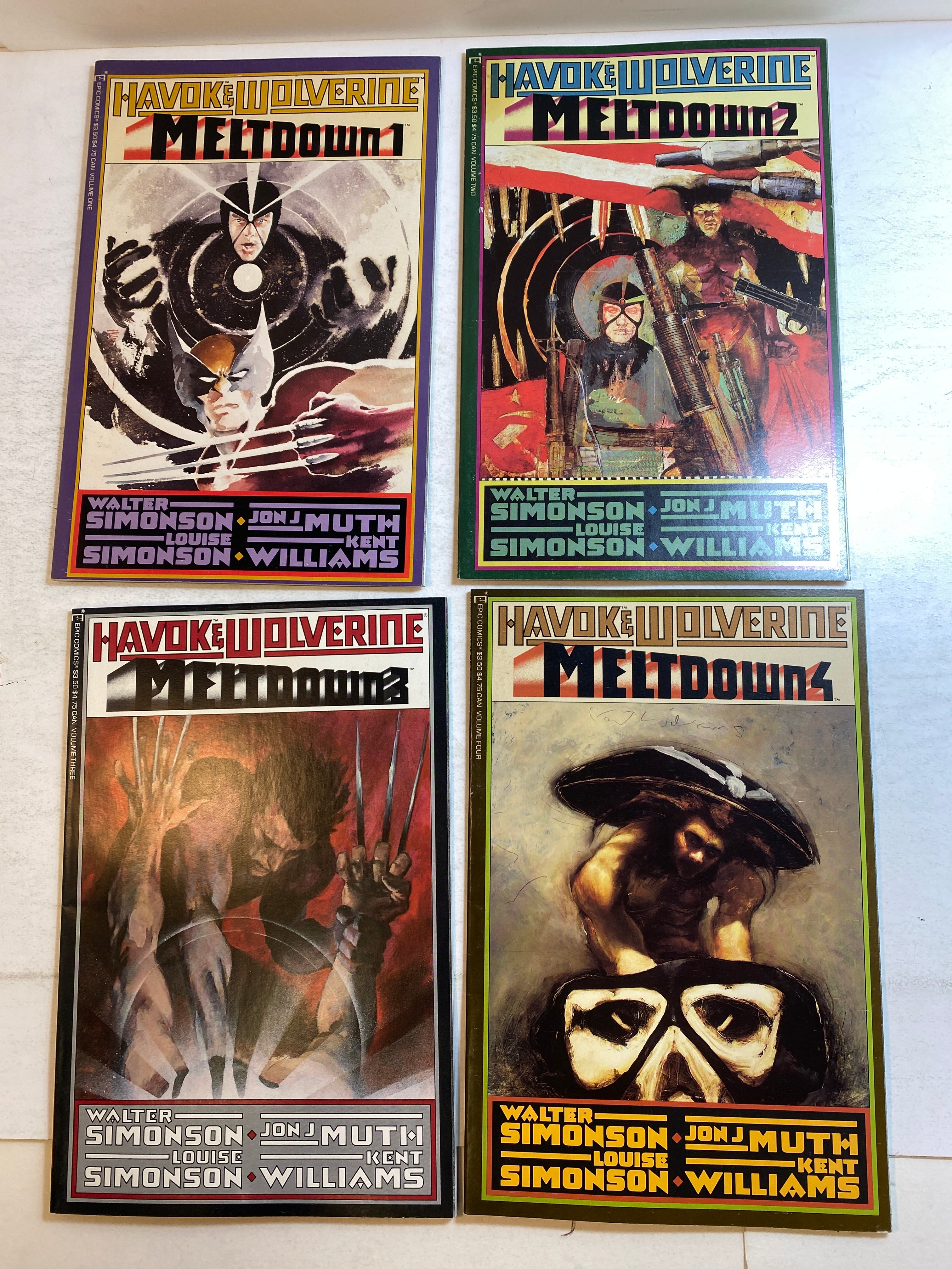 Set of 4 Havok and Wolverine Meltdown Marvel Comics 1988-1989
