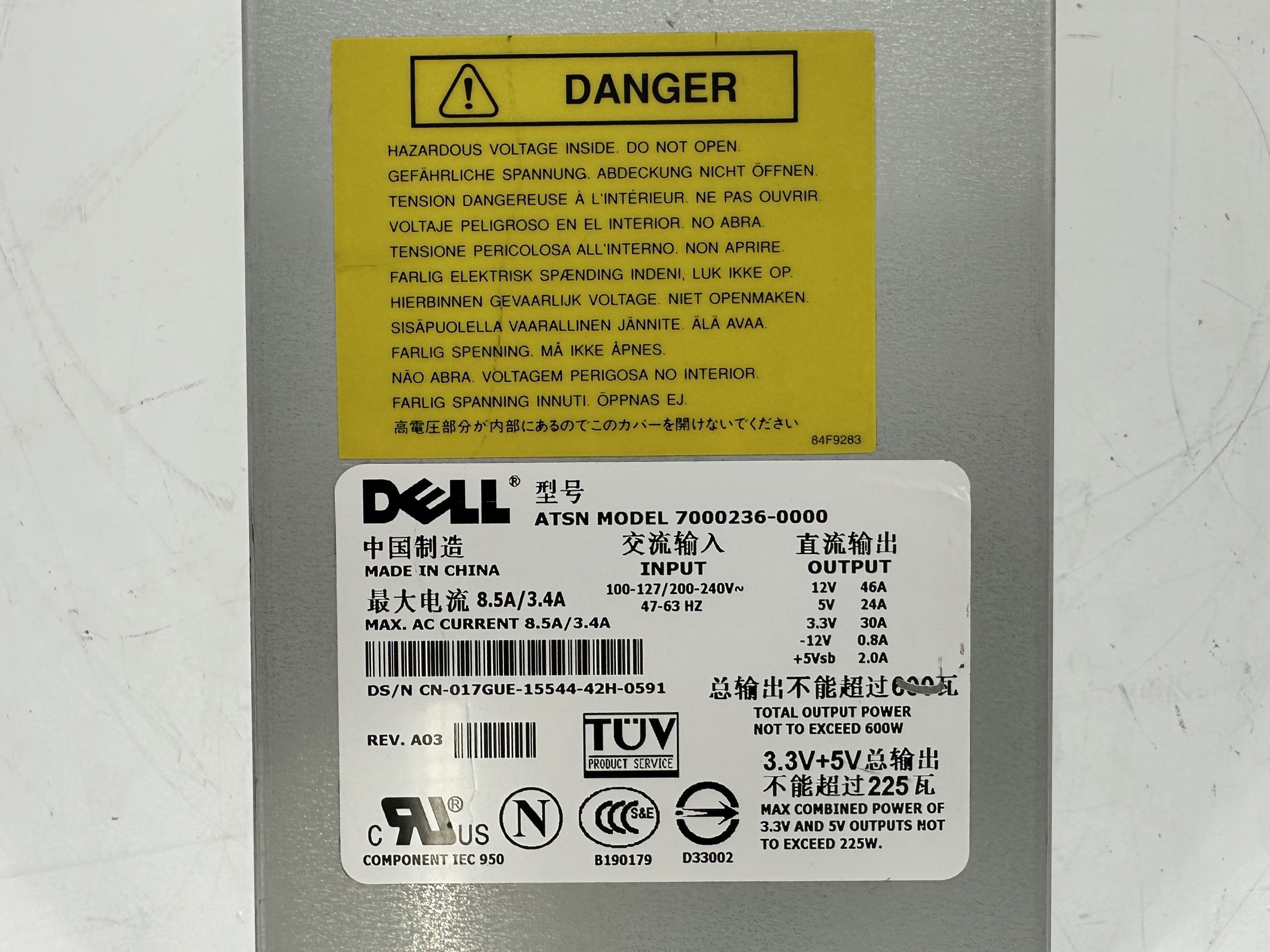 Dell 7000236-0000 PE Hot Swap 600W Server Power Supply