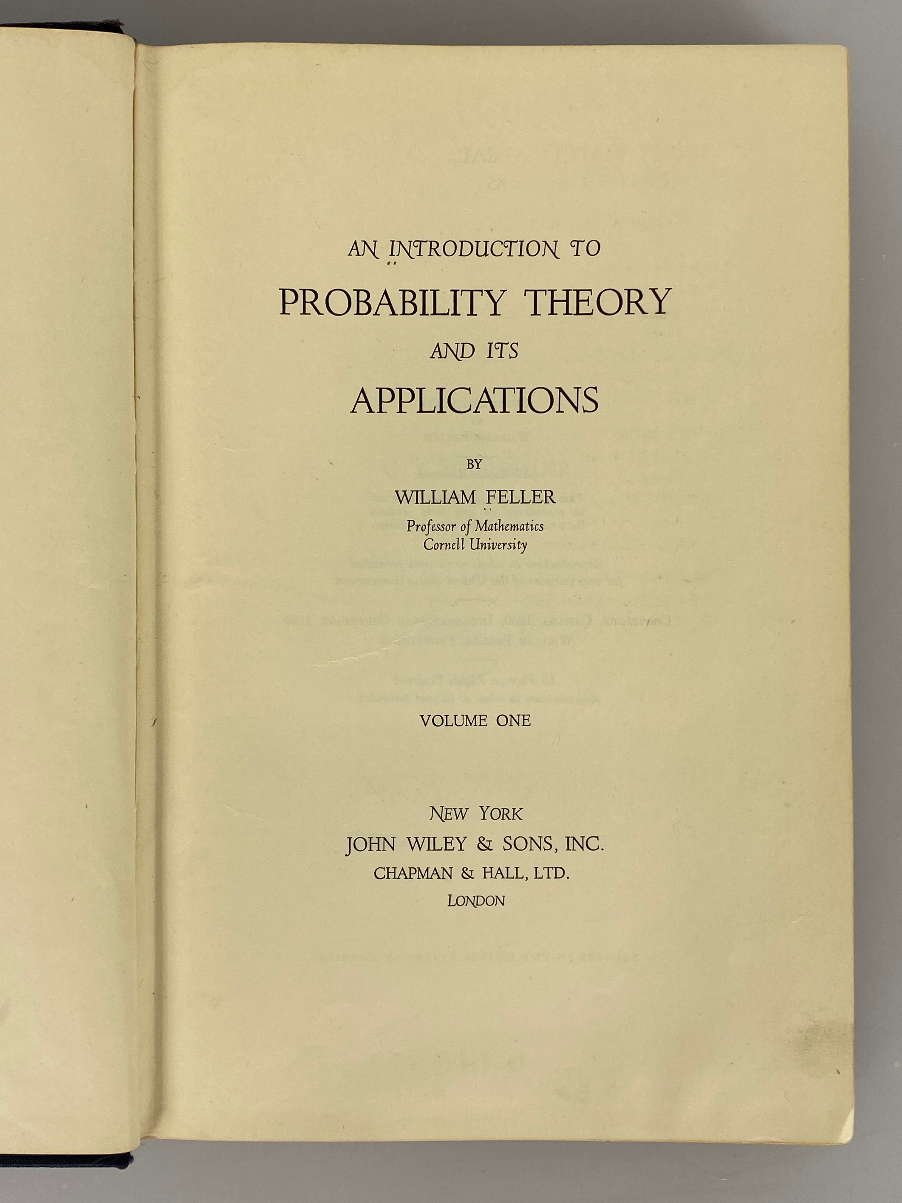 An Introduction to Probability Theory & Its Applications 1 by Feller Ex-Library