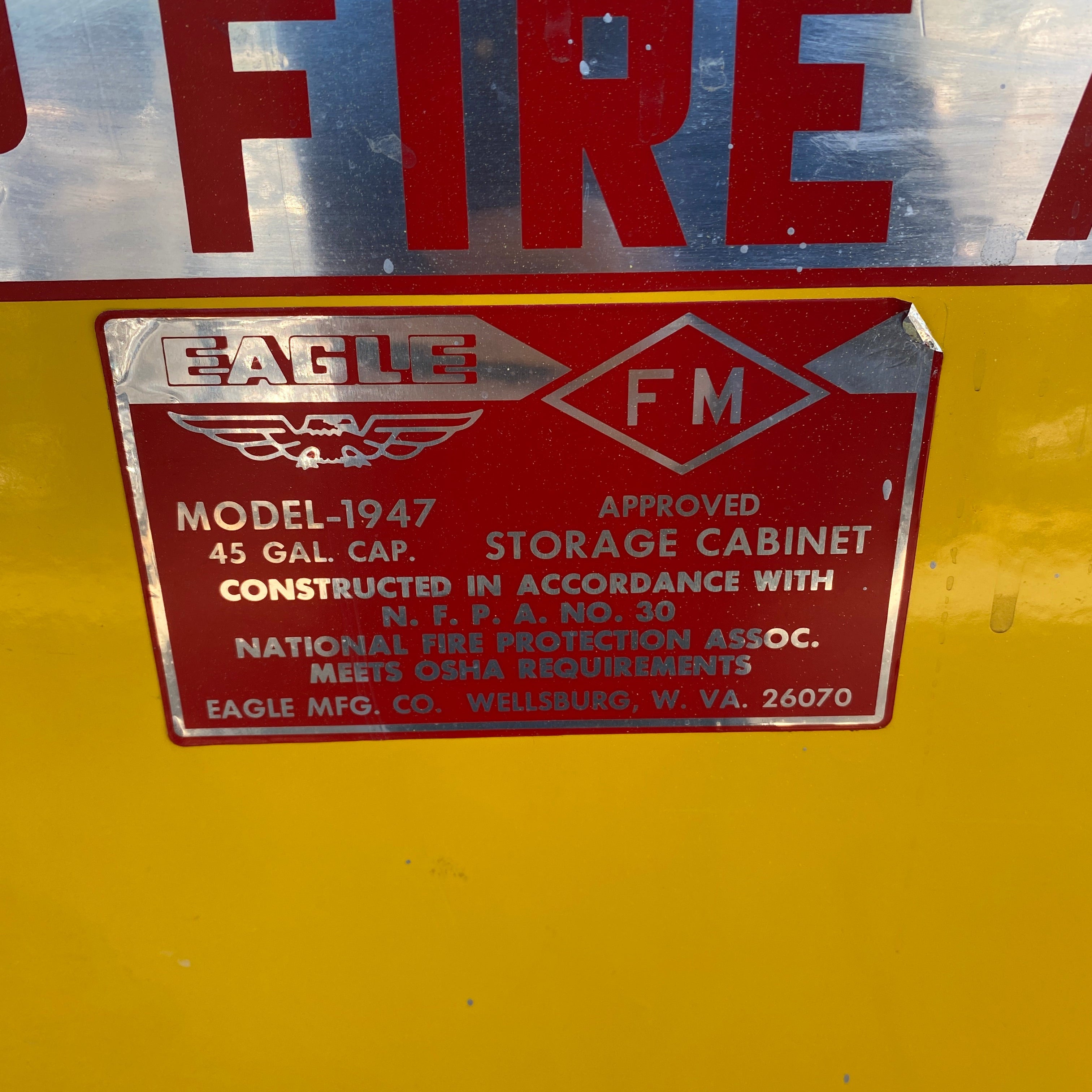 Eagle #1947 Yellow Flammable Material Storage Cabinet