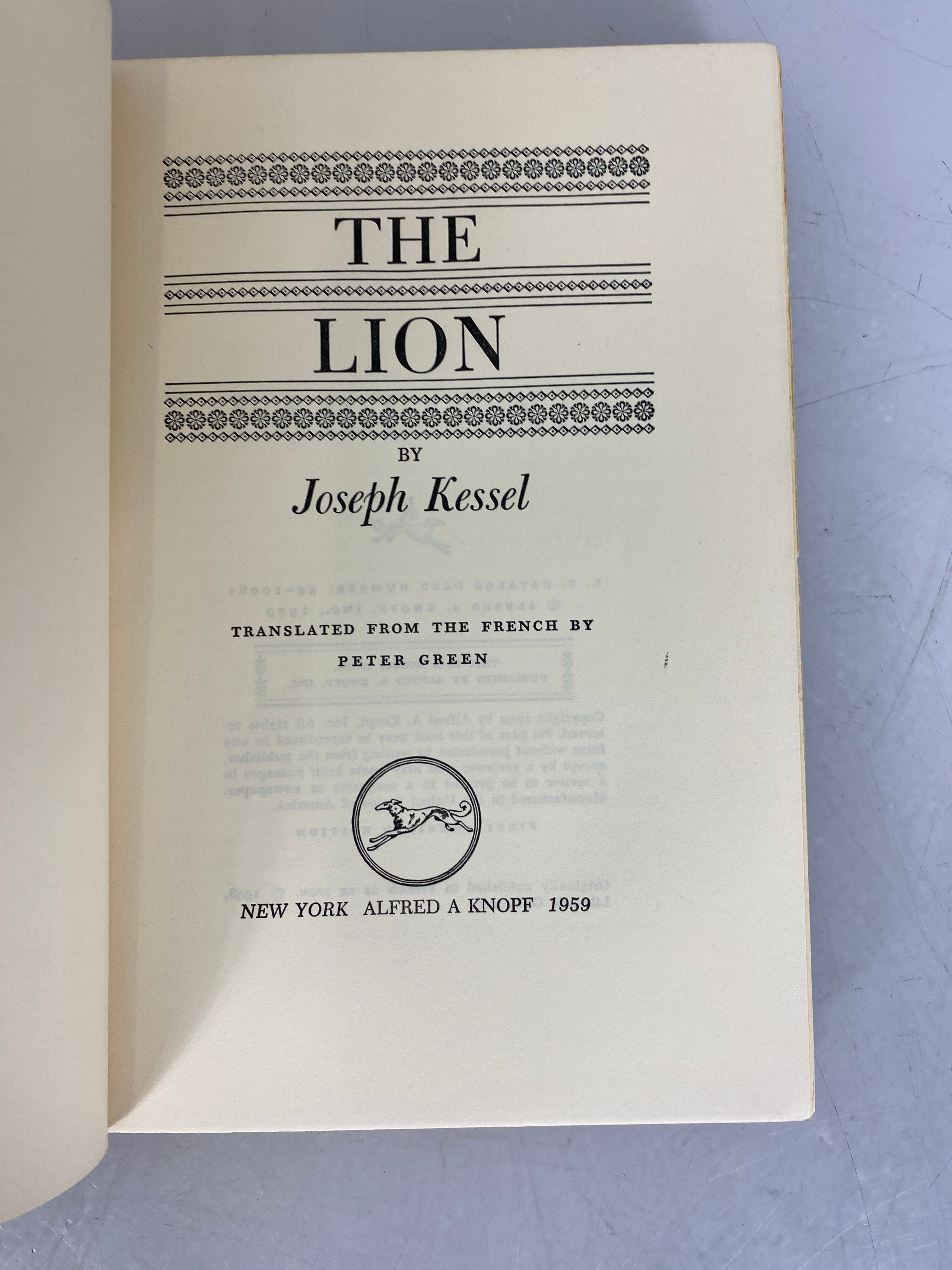 The Lion A Novel by Joseph Kessel First American Edition 1959 HC DJ