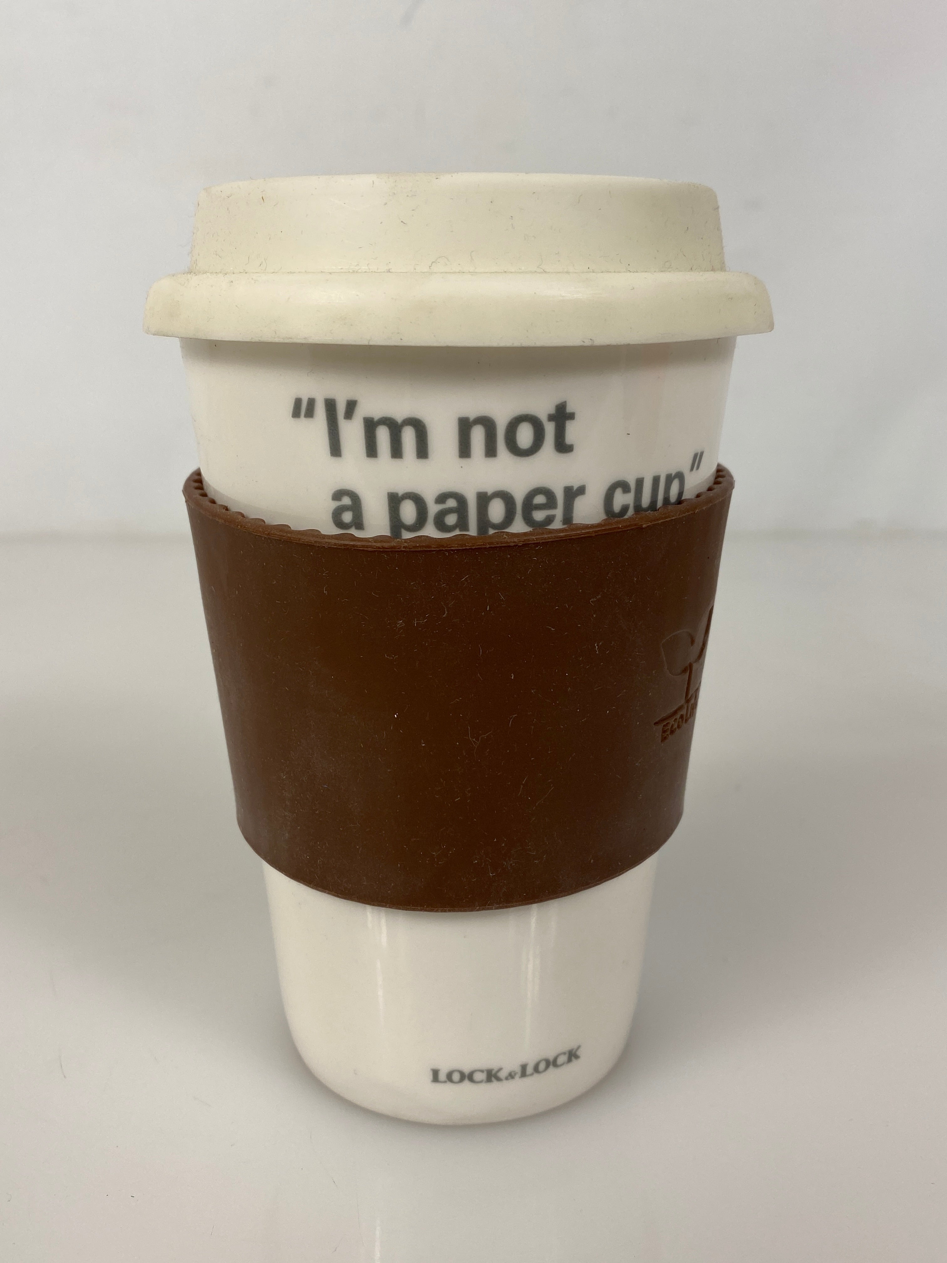 Lock & Lock Eco Friendly Ceramic Travel Mug w/ Brown Sleeve