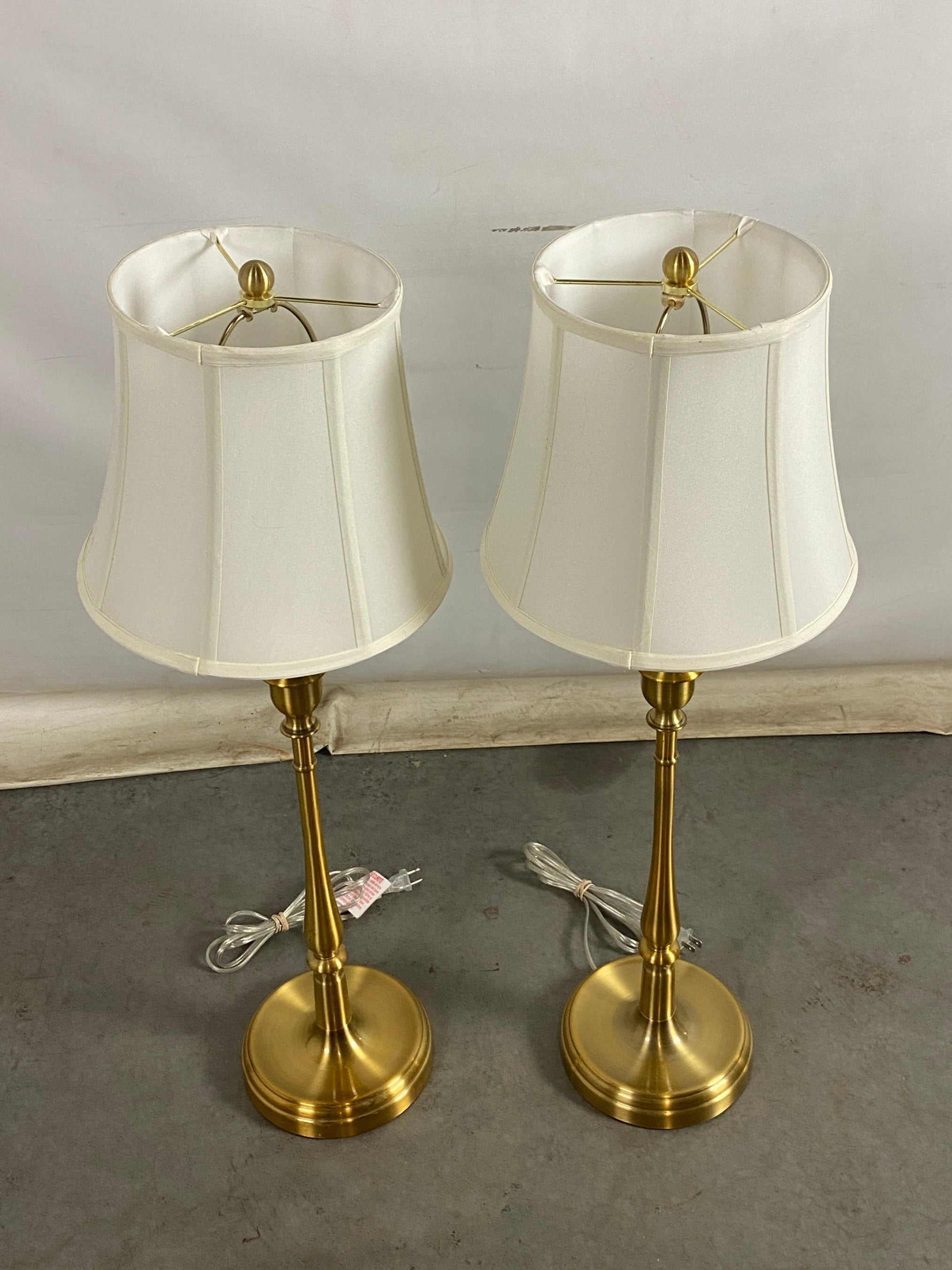Pair of Gold Base and Canvas Shade Lamps