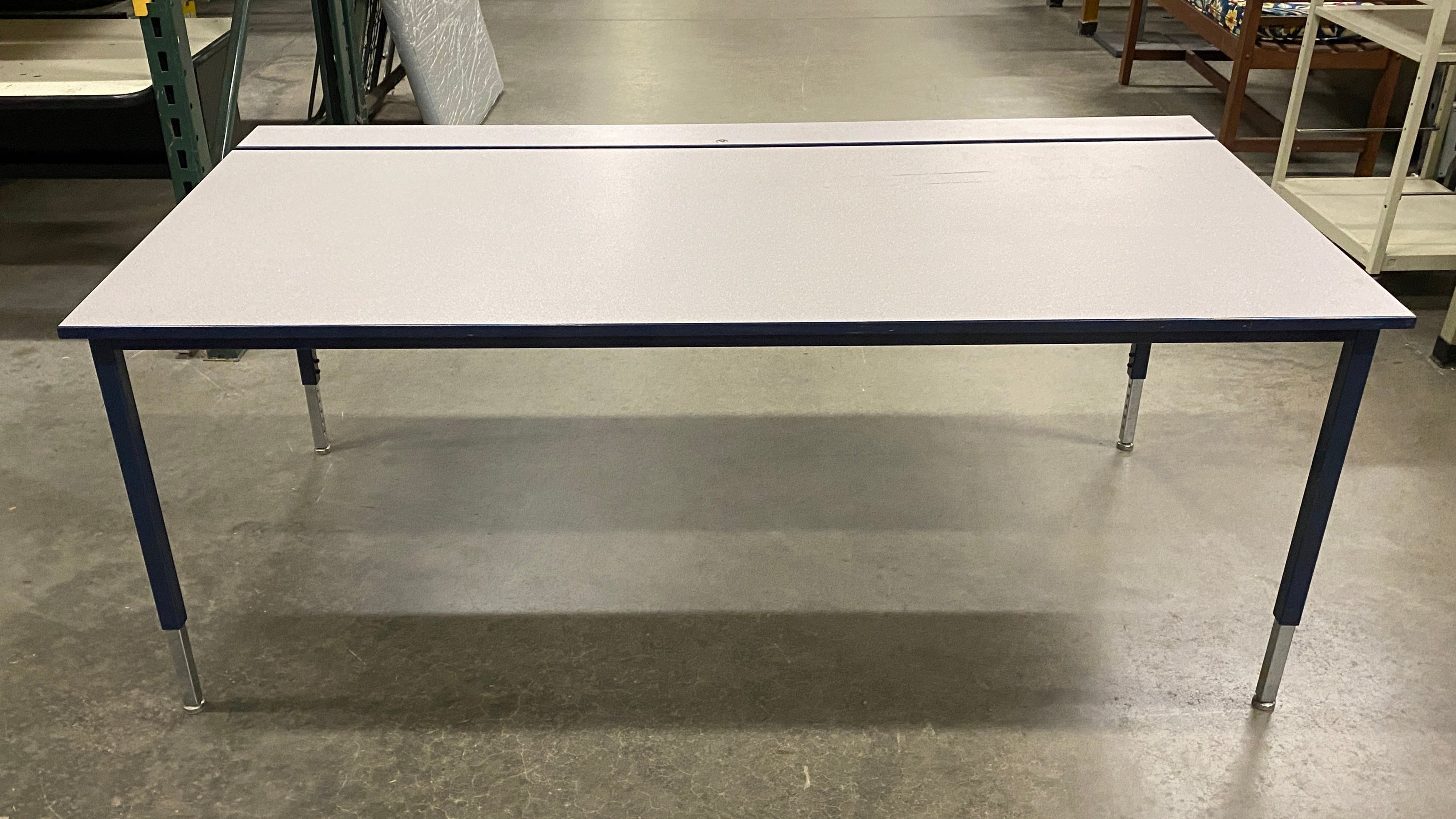 Grey Top Blue Metal Base Desk